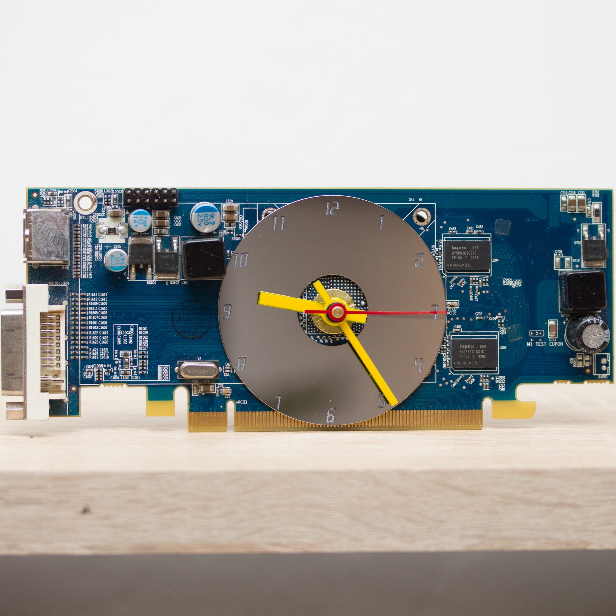 Desk clock - Recycled slim graphics card clock, unique office clock, blue