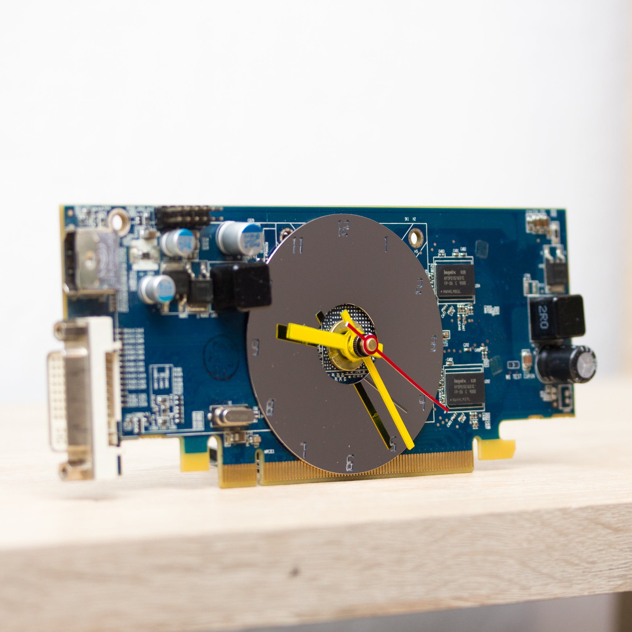 Desk clock - Recycled slim graphics card clock, unique office clock, blue