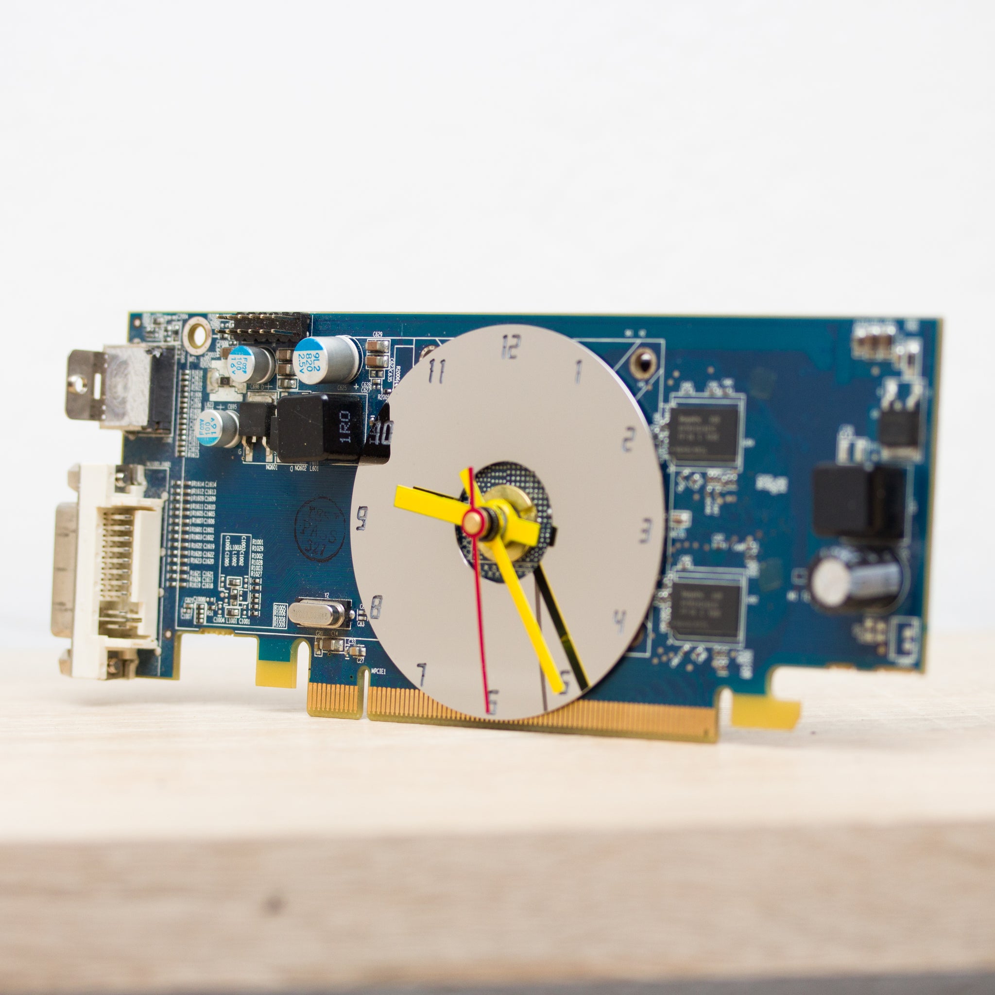 Desk clock - Recycled slim graphics card clock, unique office clock, blue