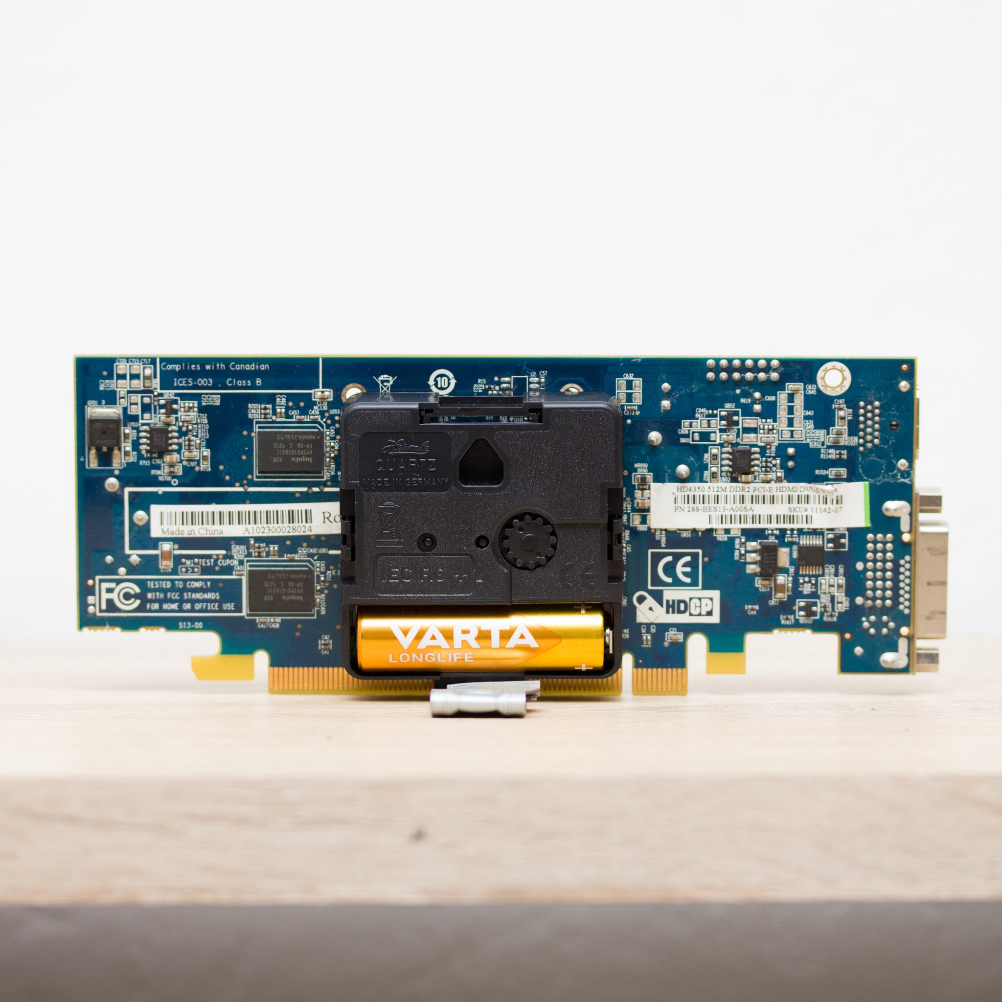 Desk clock - Recycled slim graphics card clock, unique office clock, blue