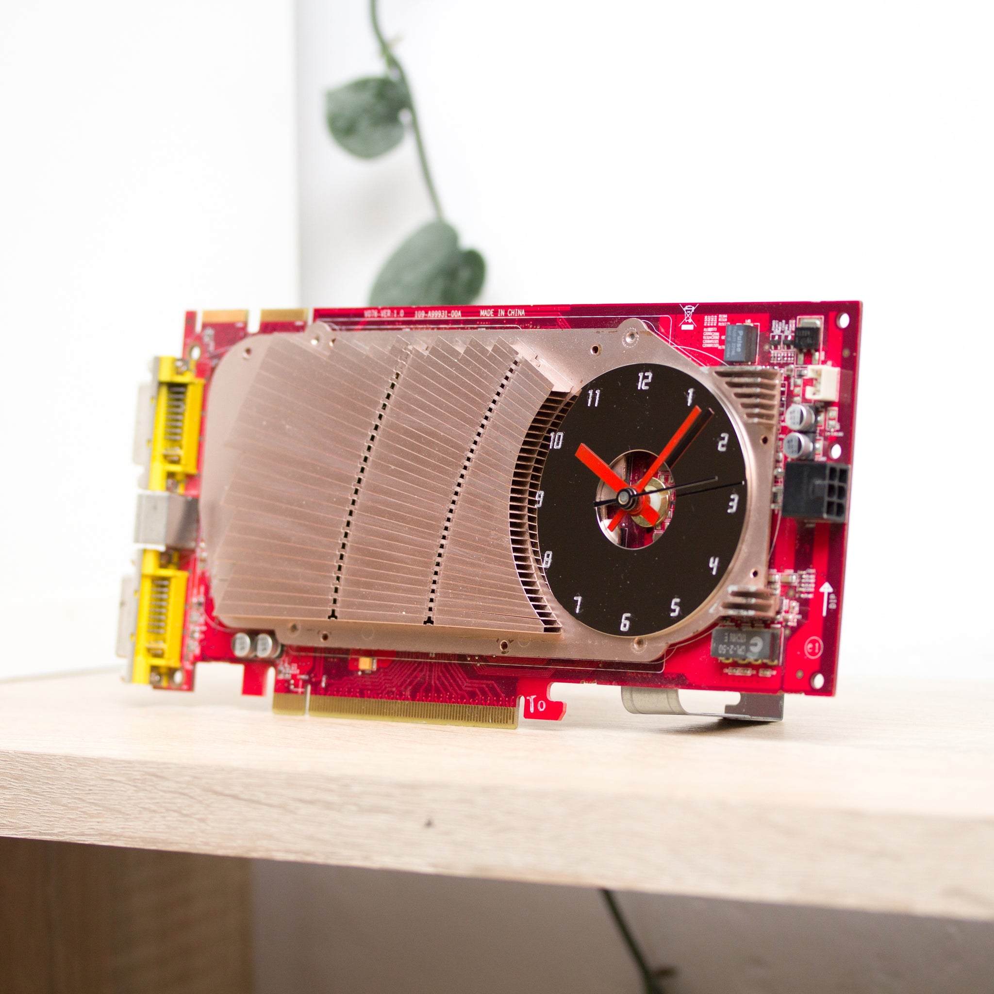 Desk clock for miner - Recycled red graphics card