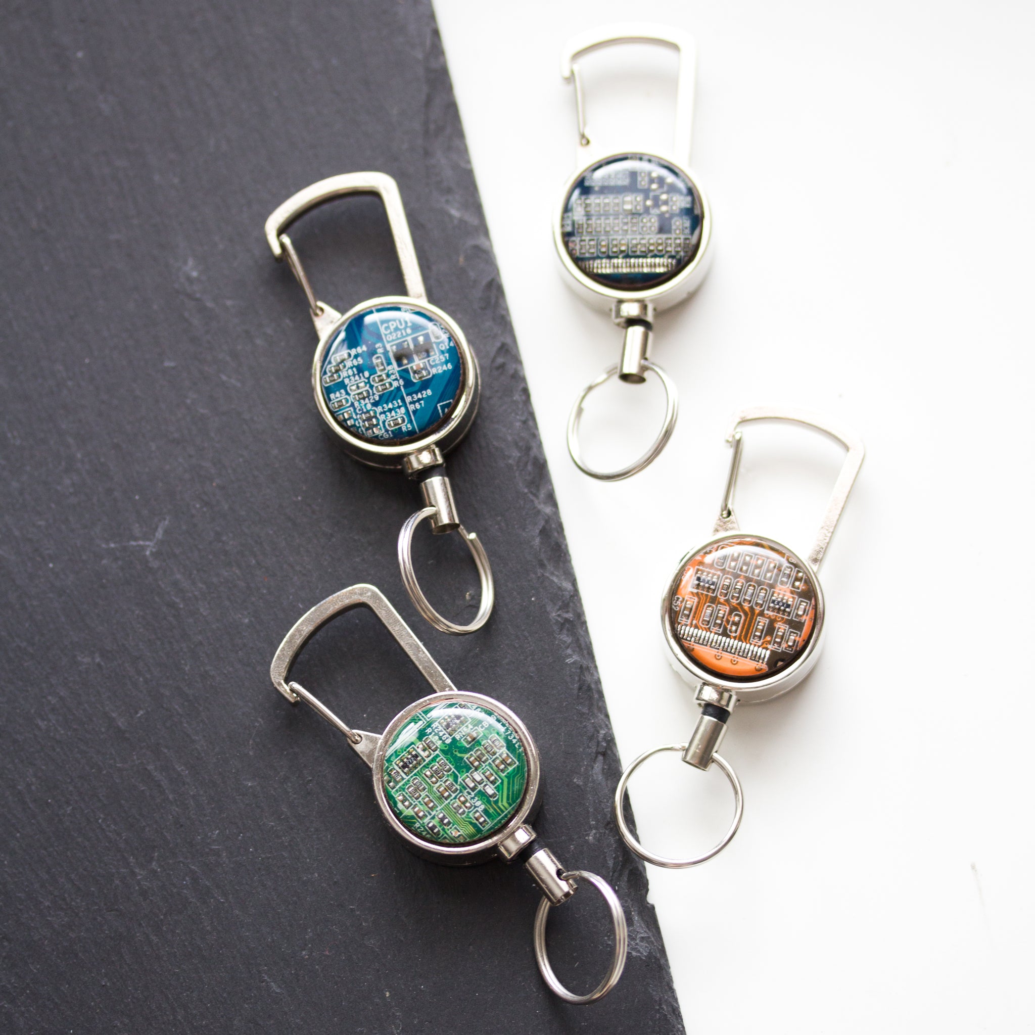 Retractable badge holder, recycled Circuit board, retractable lanyard, coworker Gift, office gift, Graduation Gift