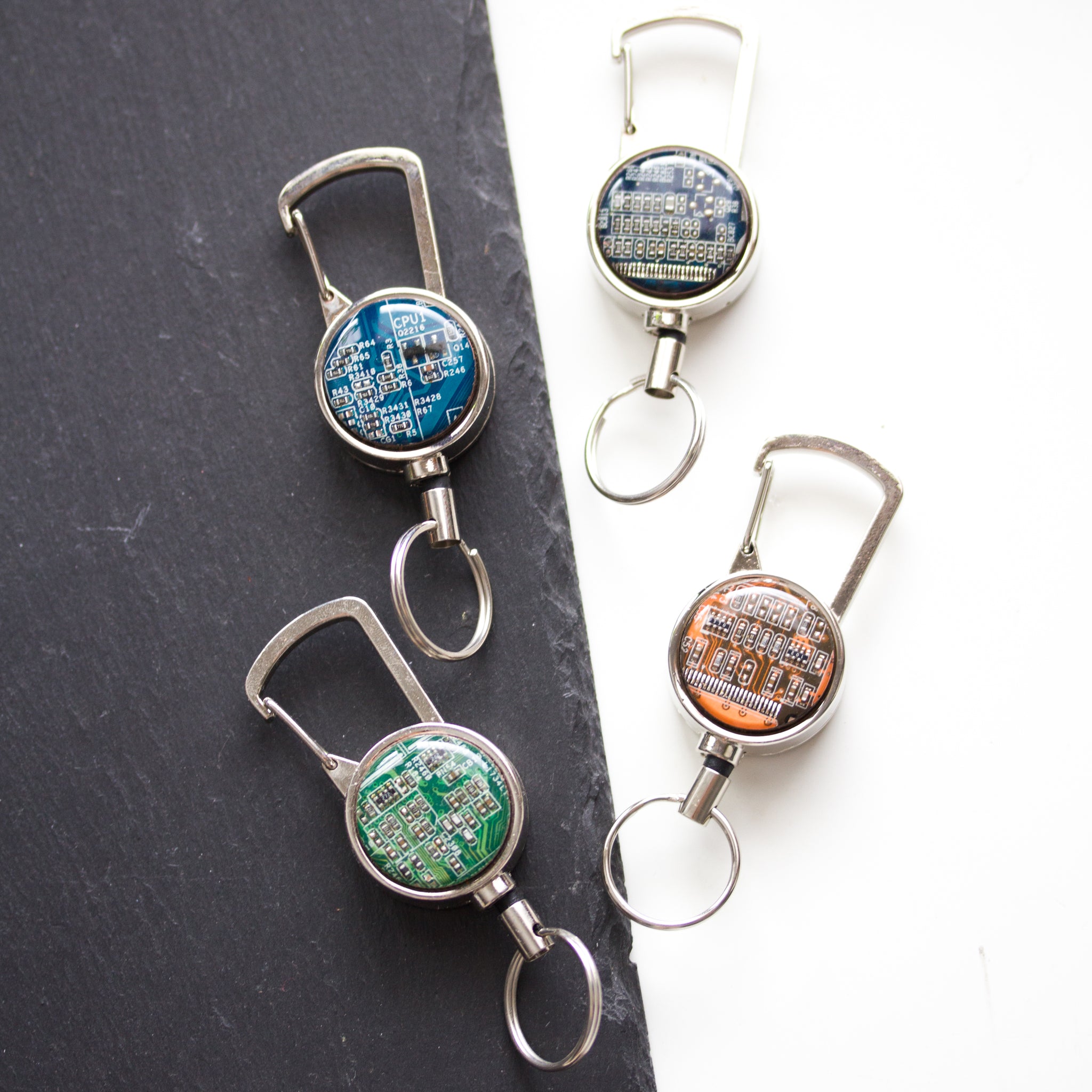 Retractable badge holder, recycled Circuit board, retractable lanyard, coworker Gift, office gift, Graduation Gift