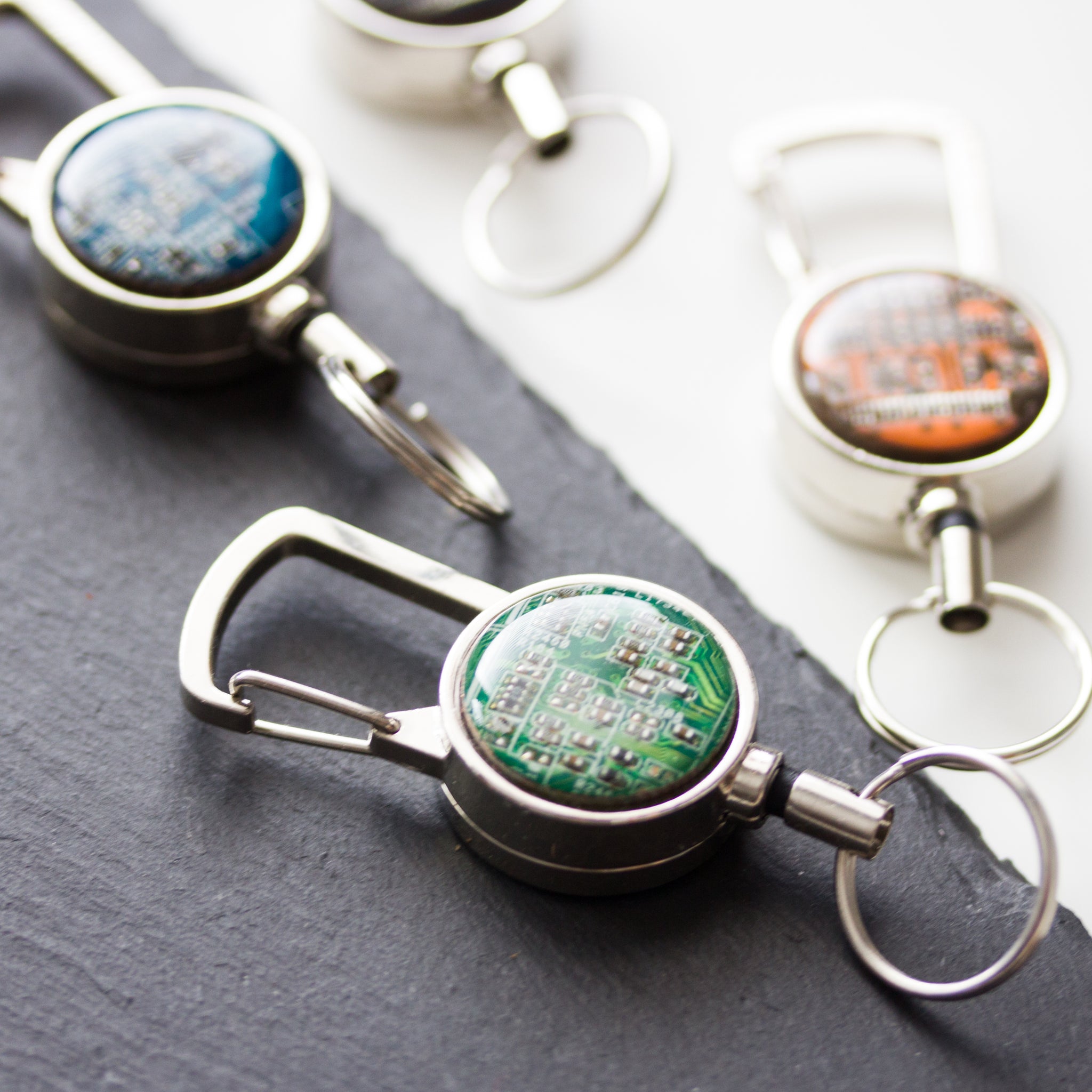Retractable badge holder, recycled Circuit board, retractable lanyard, coworker Gift, office gift, Graduation Gift