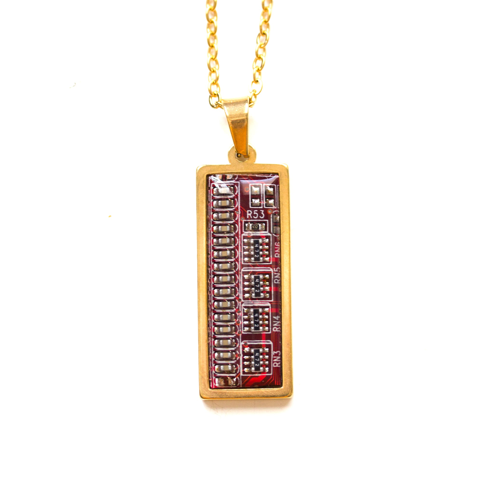 Circuit board necklace, small rectangle
