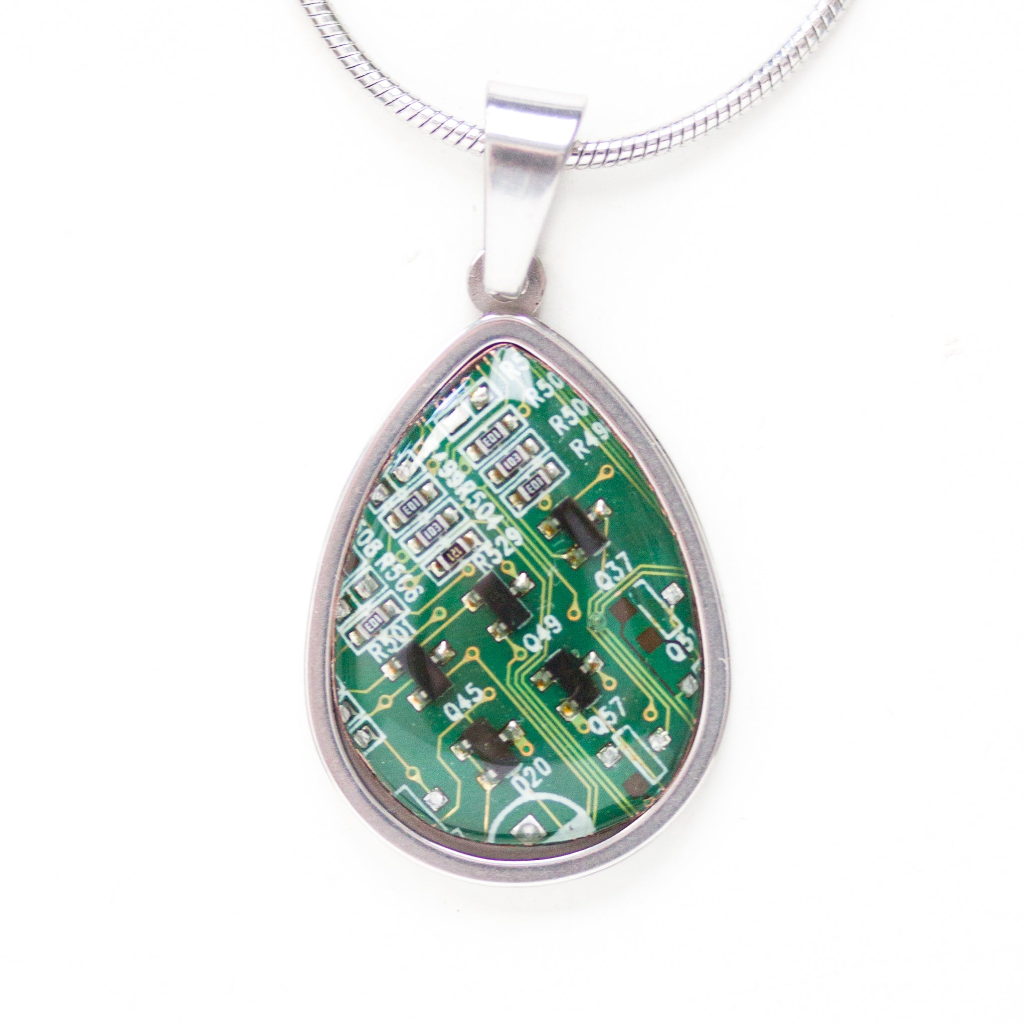 Circuit board necklace, drop shape