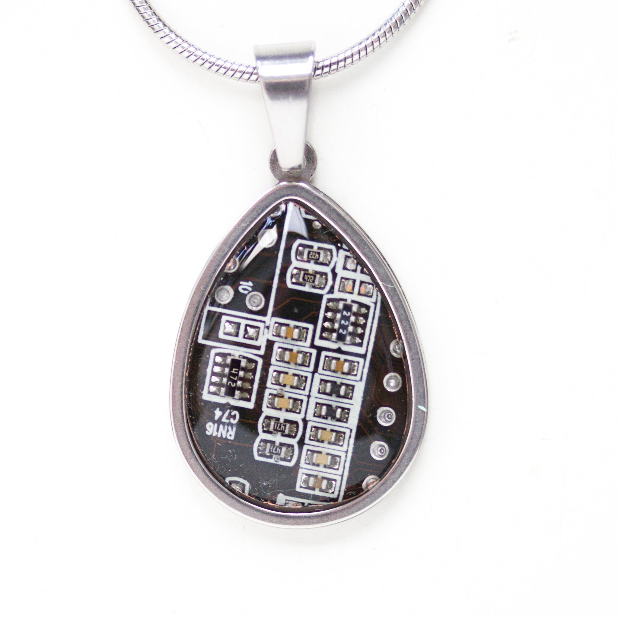 Circuit board necklace, drop shape