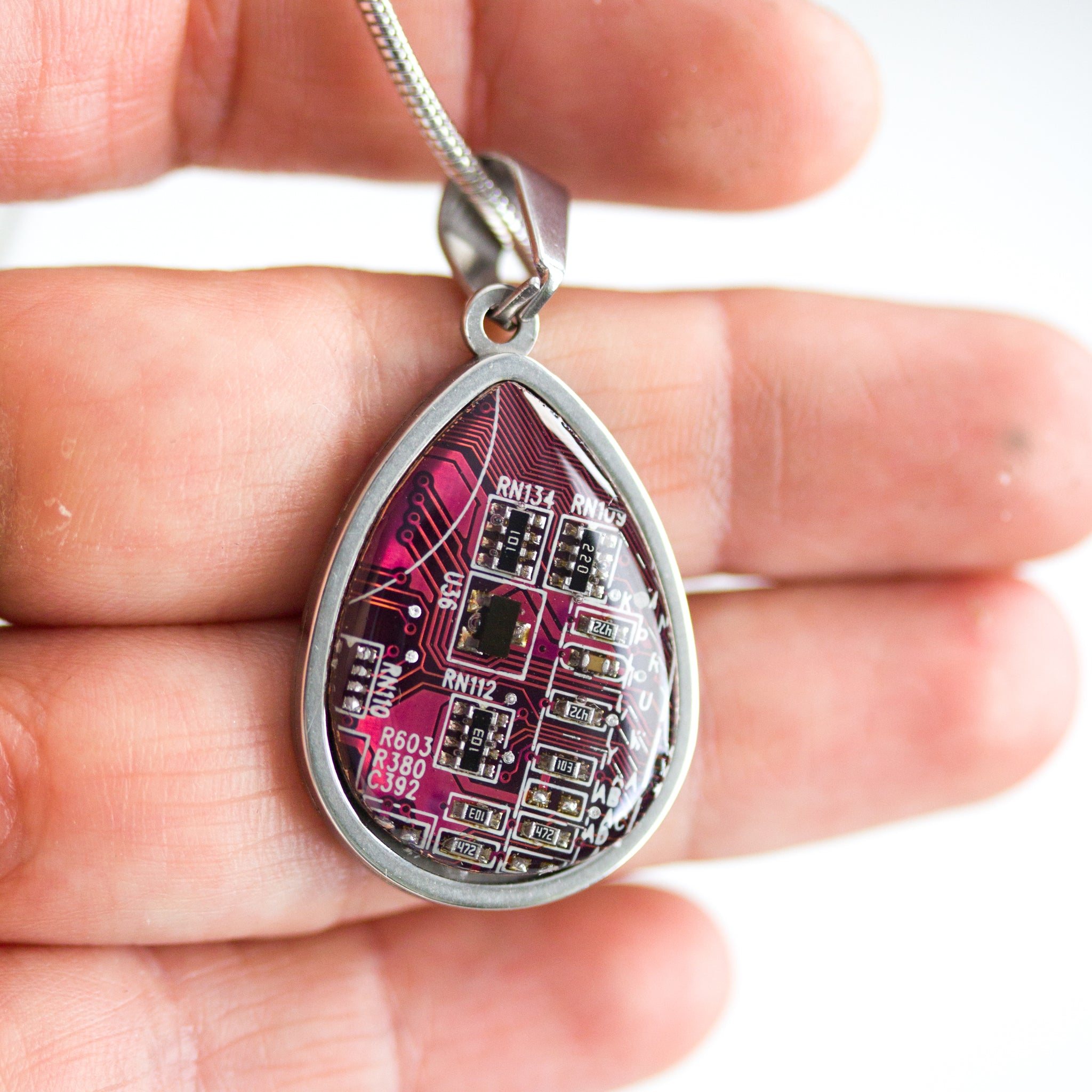 Circuit board necklace, drop shape
