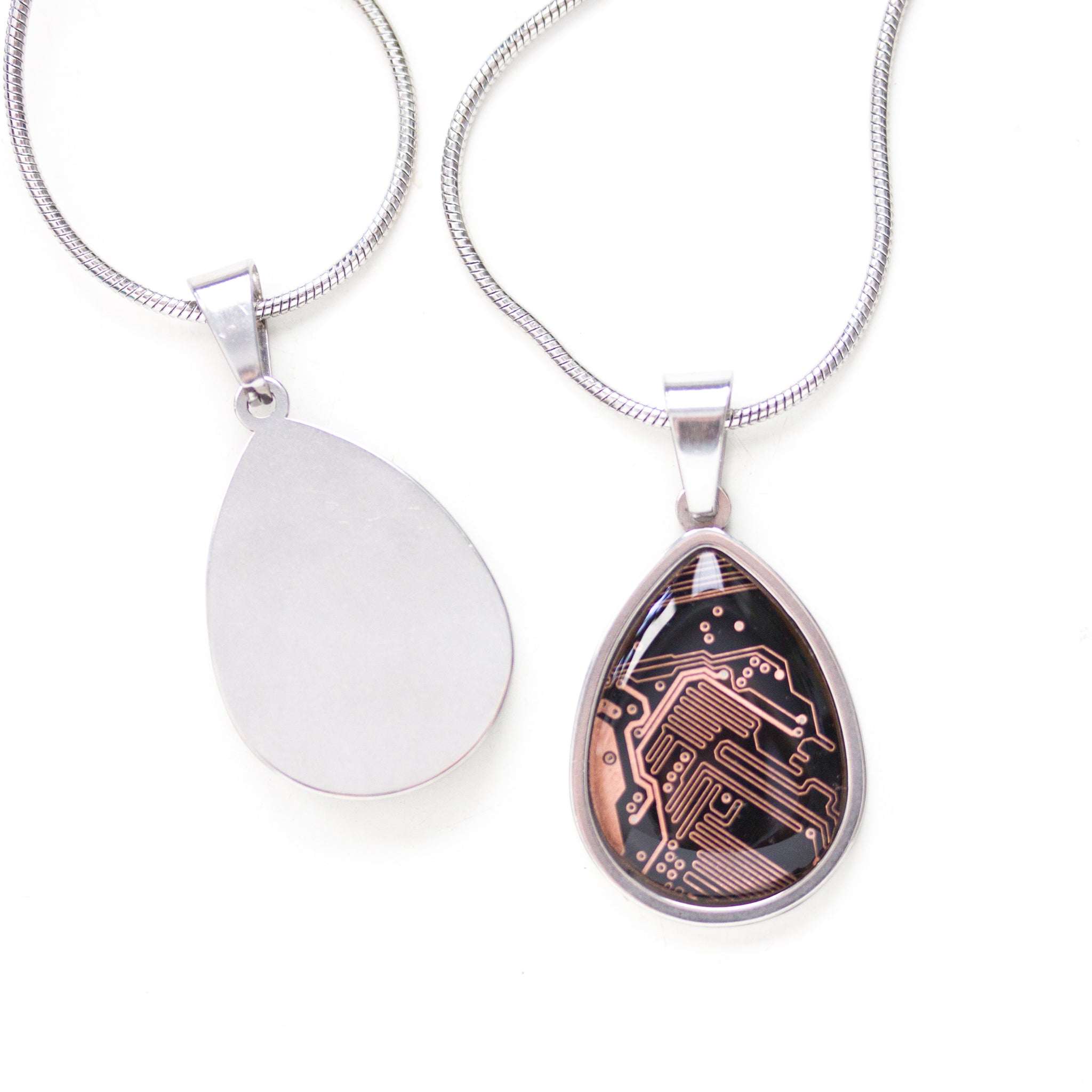 Circuit board necklace, drop shape
