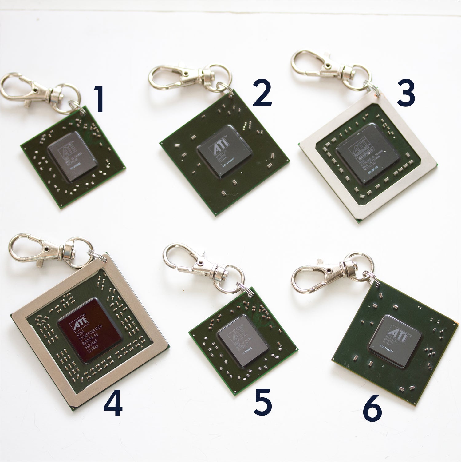 Chipset keychain, recycled computer keychain, ATI graphic processor, GPU
