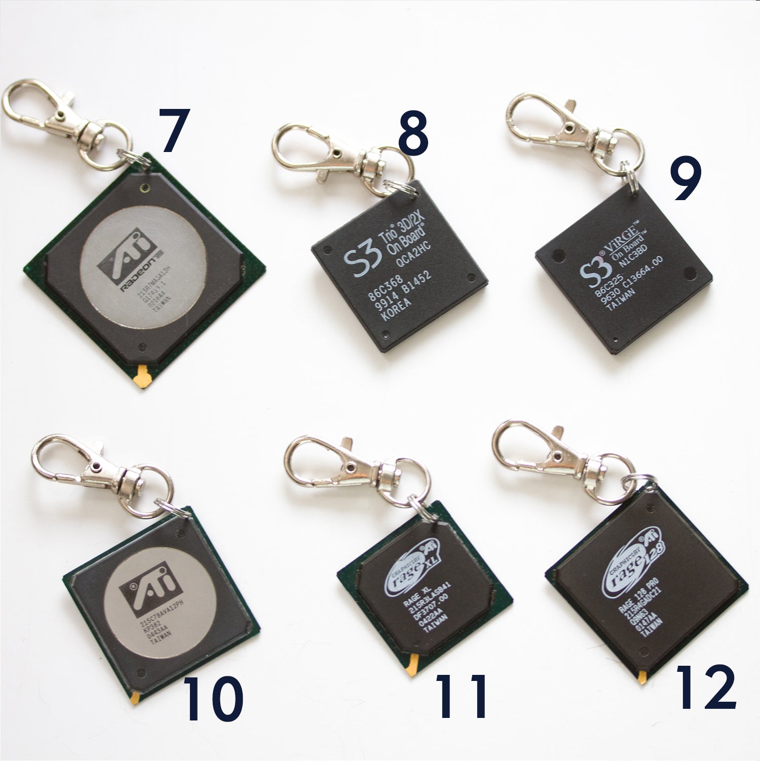 Chipset keychain, recycled computer keychain, ATI graphic processor, GPU