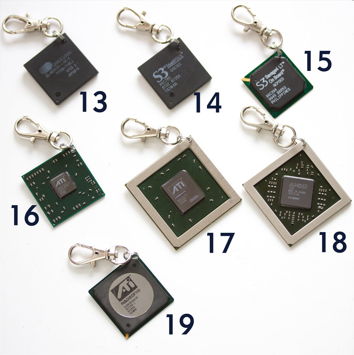 Chipset keychain, recycled computer keychain, ATI graphic processor, GPU