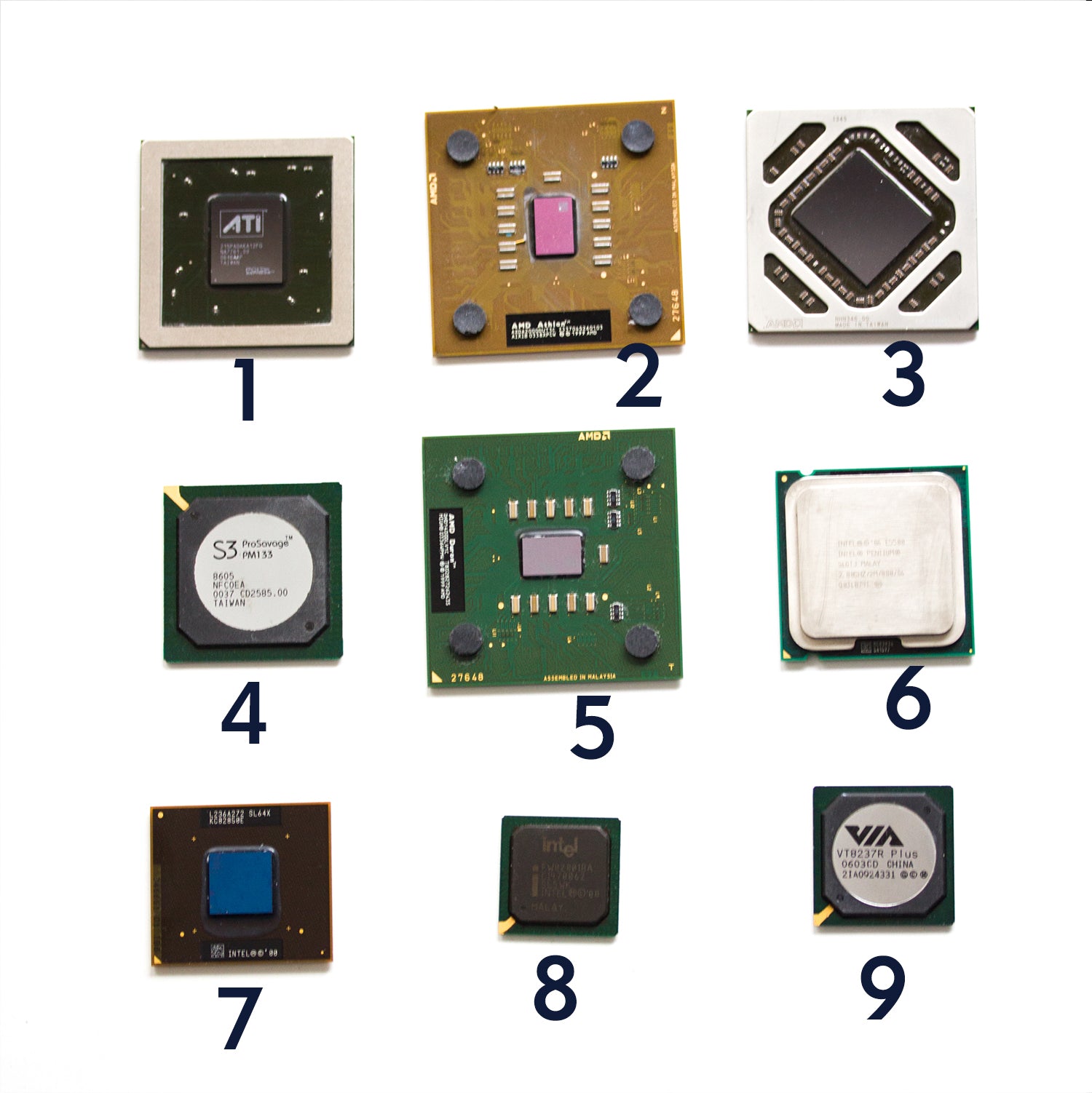 Fridge magnet made with old Chipset, CPU, graphics processor, GPU