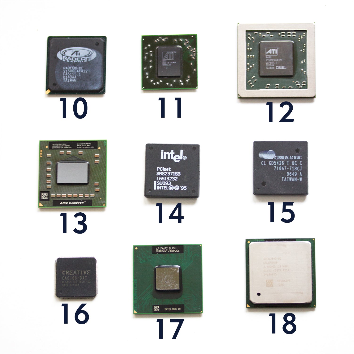 Fridge magnet made with old Chipset, CPU, graphics processor, GPU