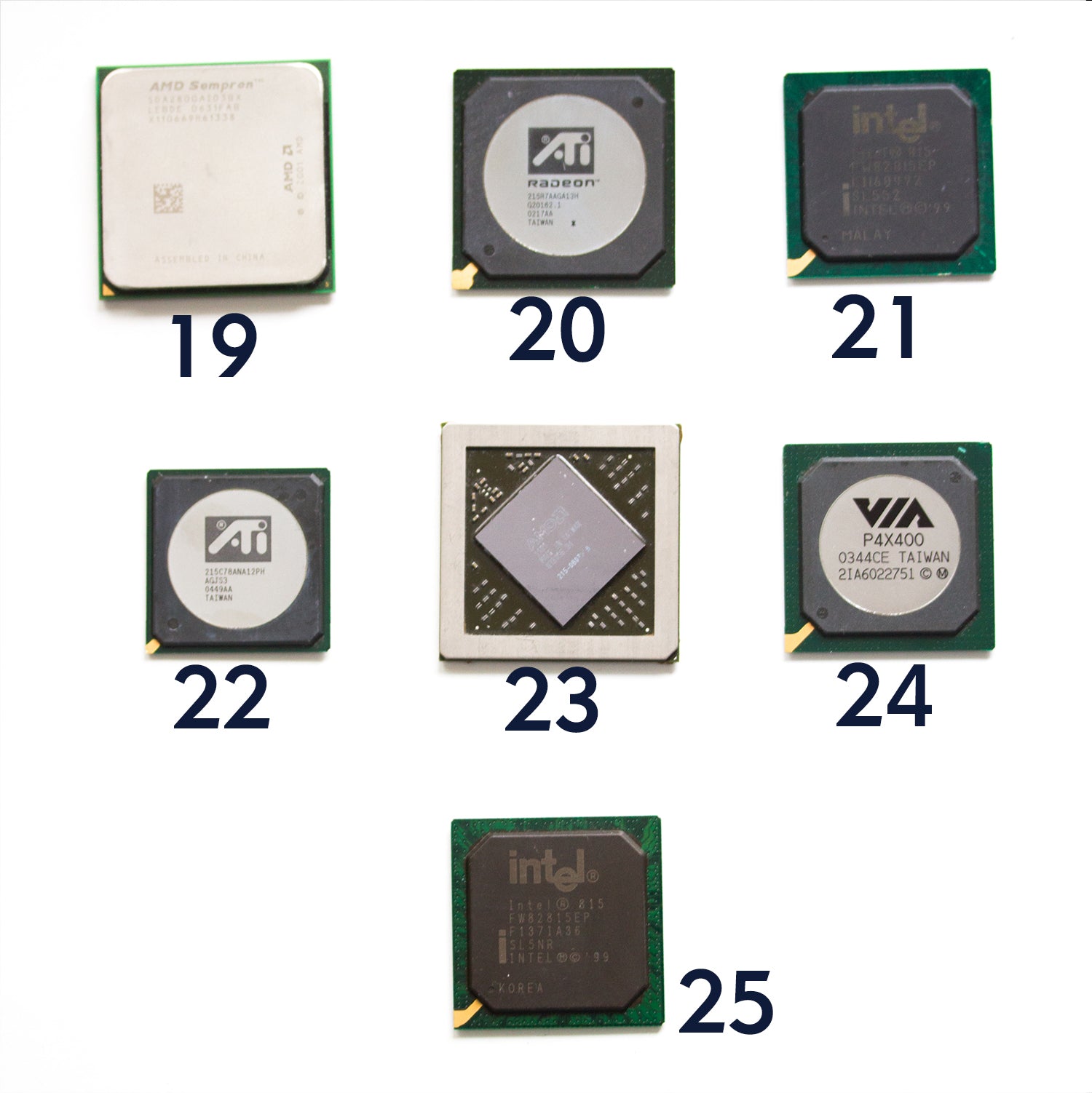 Fridge magnet made with old Chipset, CPU, graphics processor, GPU