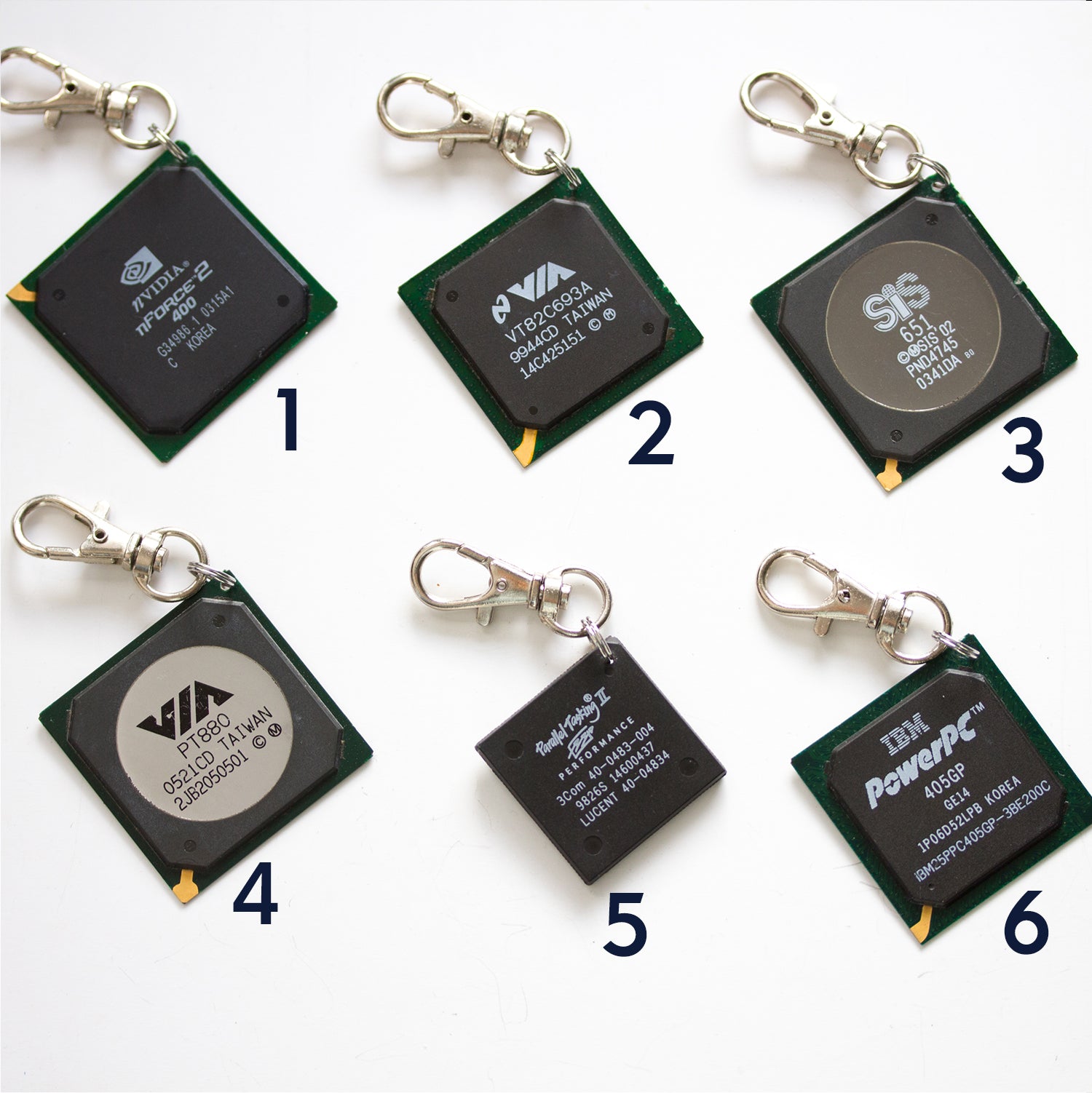 Chipset keychain, recycled computer chipset keychain