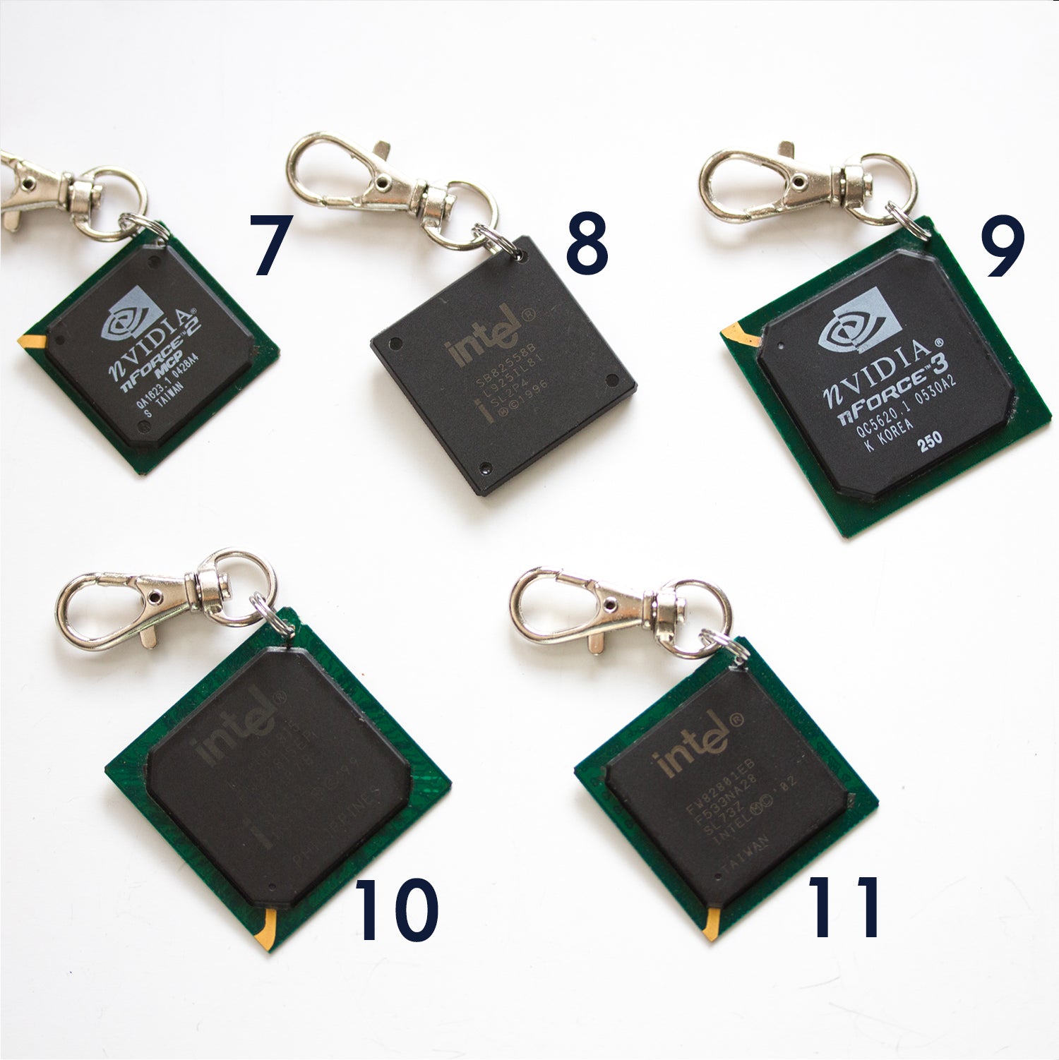 Chipset keychain, recycled computer chipset keychain