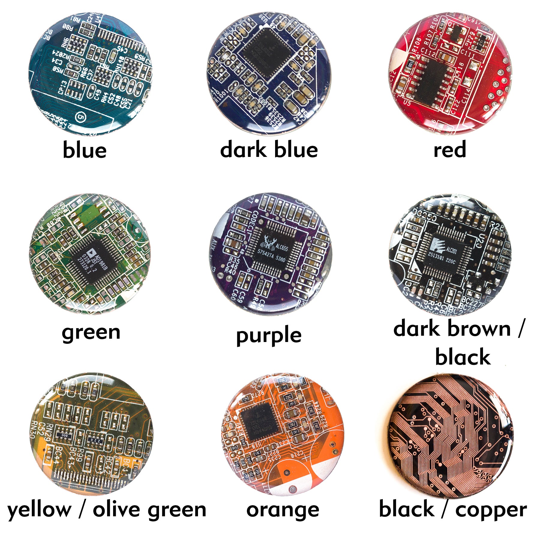 Circuit board necklace 25mm / 1 inch, round