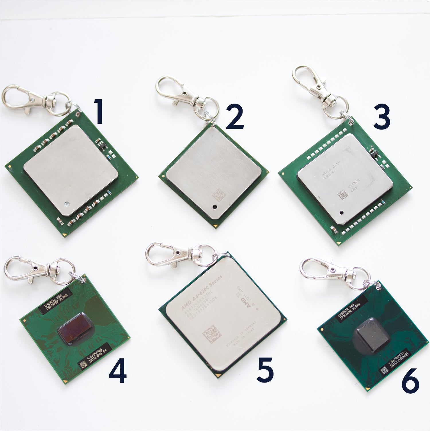 CPU keychain, recycled computer keychain, chipset