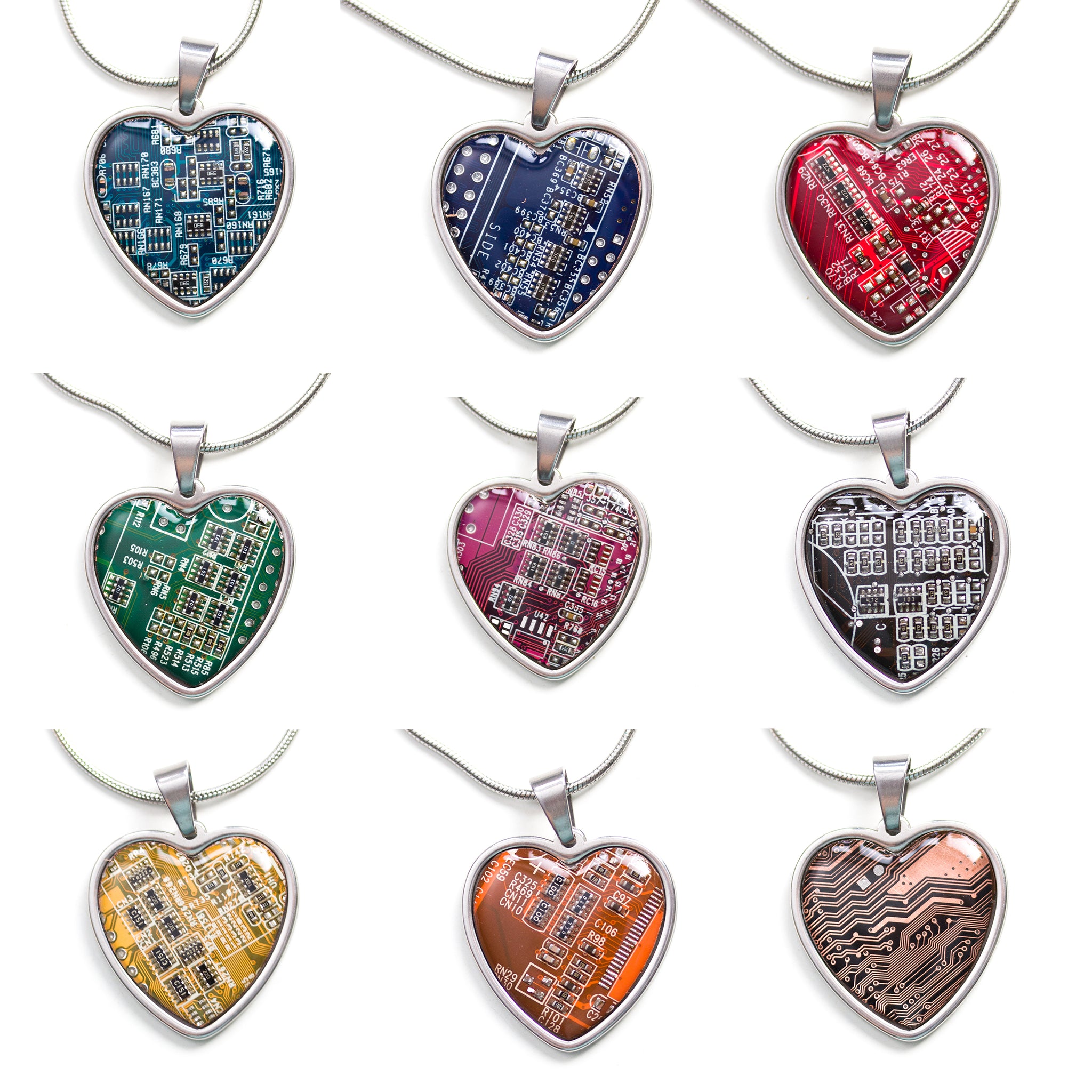 Circuit board heart necklace