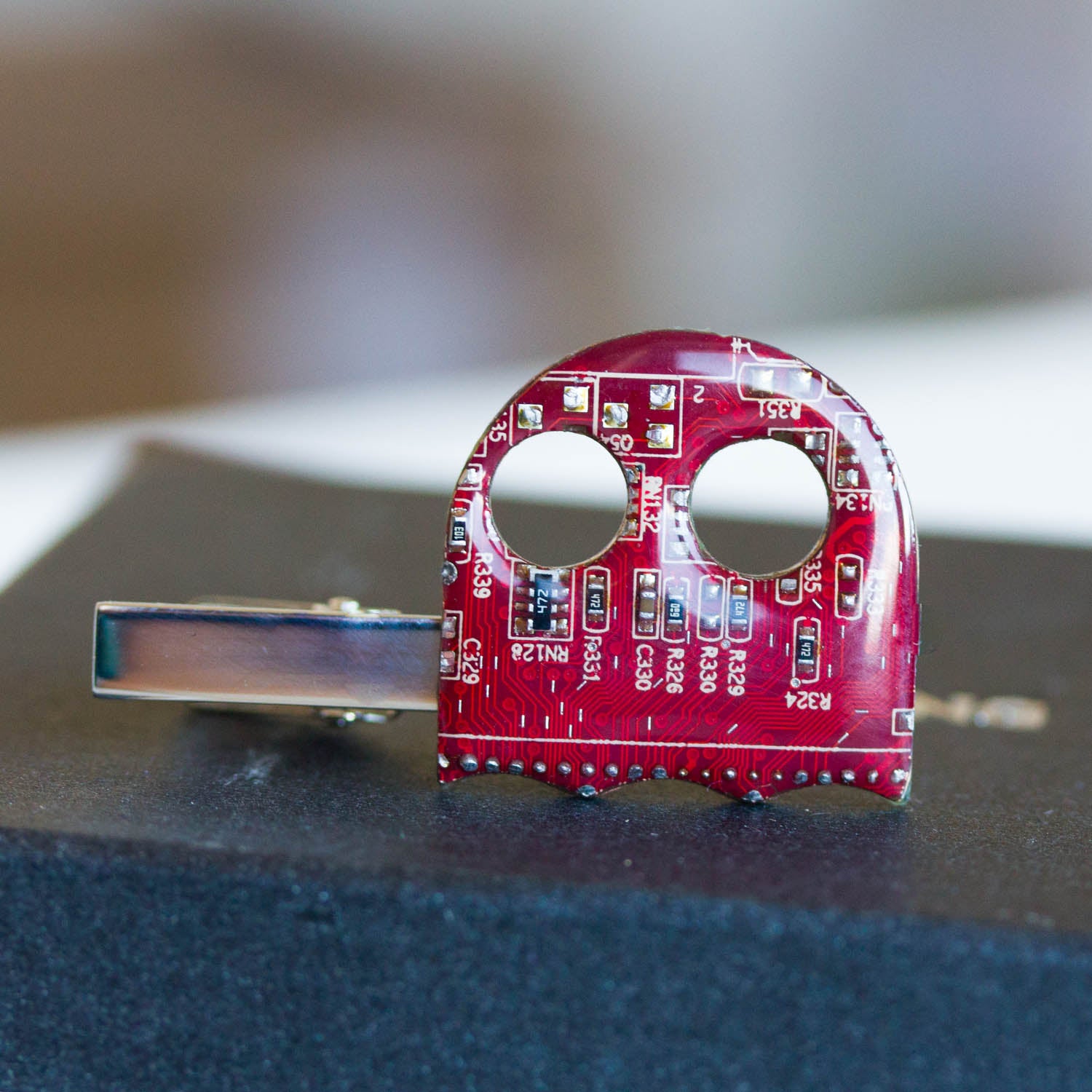 Pacman ghost inspired Circuit board Tie bar - geek mens gift, groomsmen tie clips, tie holder, gift for husband