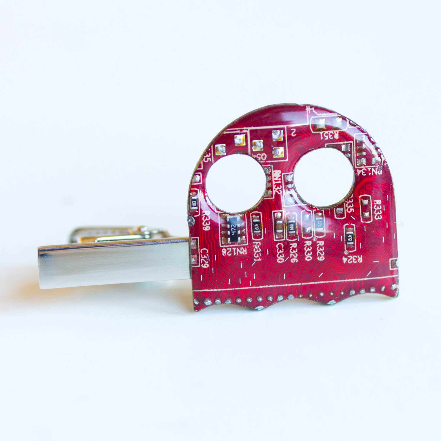Pacman ghost inspired Circuit board Tie bar - geek mens gift, groomsmen tie clips, tie holder, gift for husband