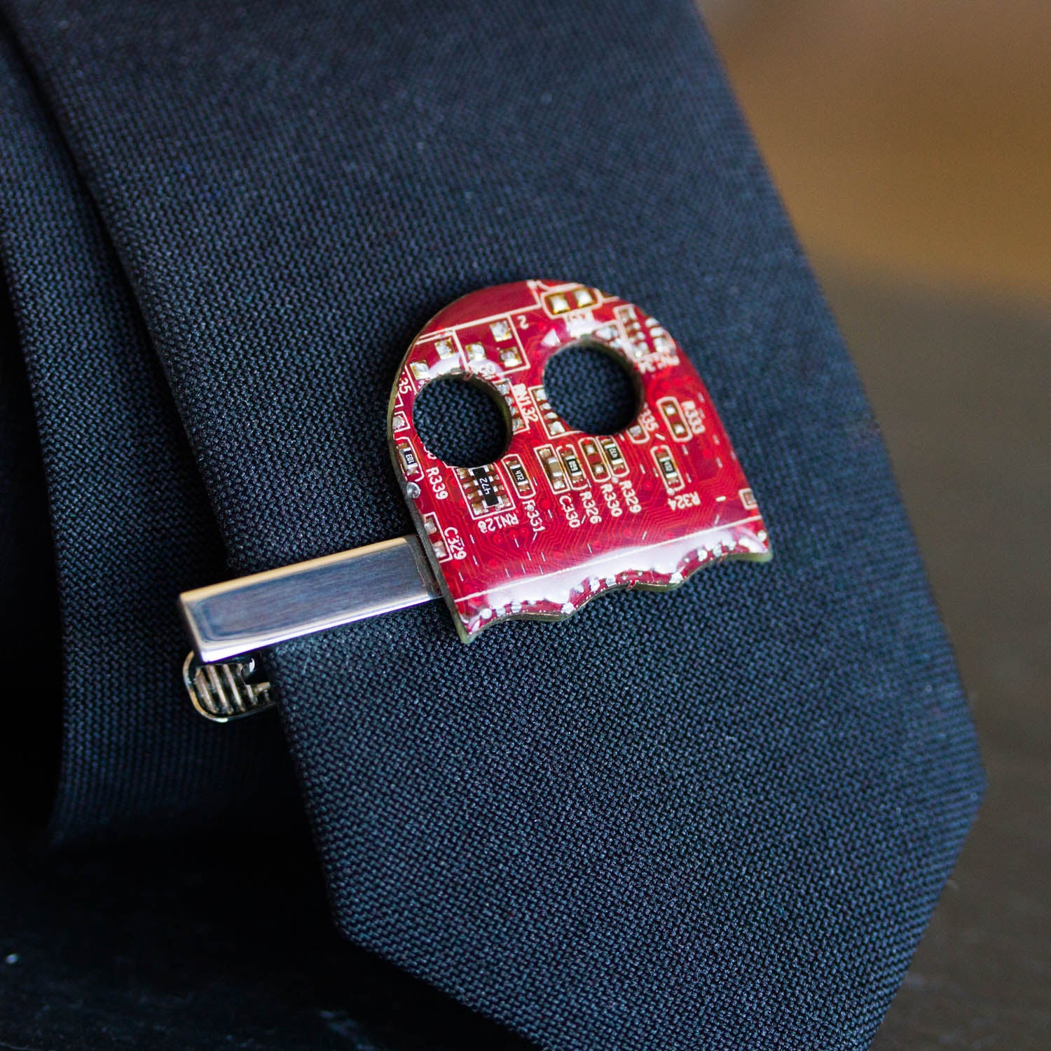 Pacman ghost inspired Circuit board Tie bar - geek mens gift, groomsmen tie clips, tie holder, gift for husband
