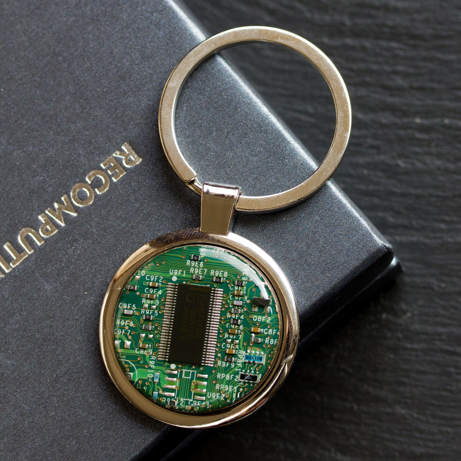 Large keychain with circuit board, unique gift for him