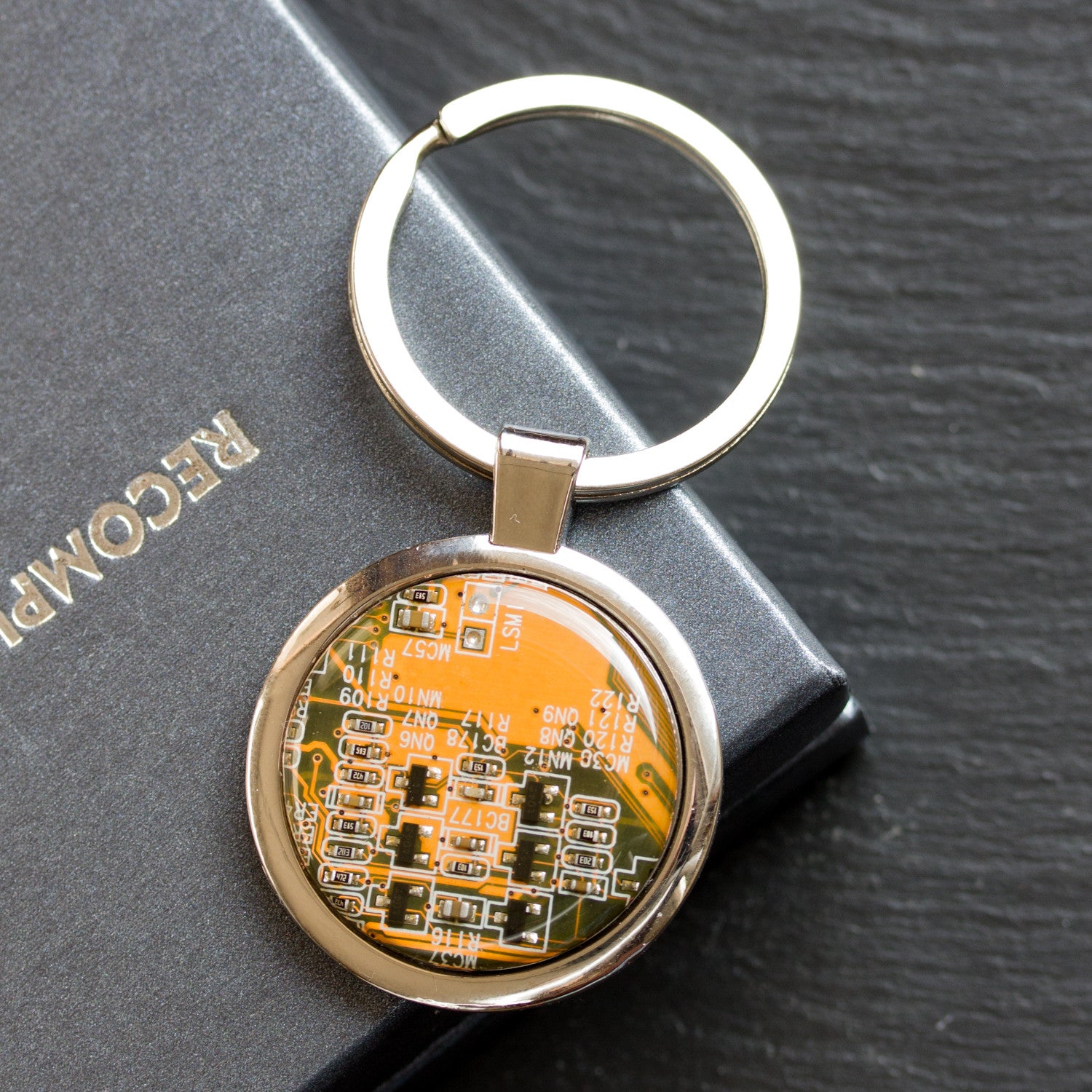 Large keychain with circuit board, unique gift for him