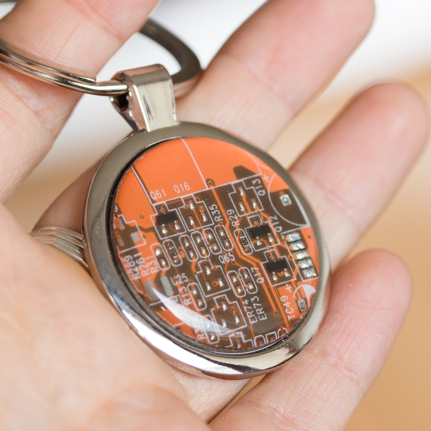 Large keychain with circuit board, unique gift for him