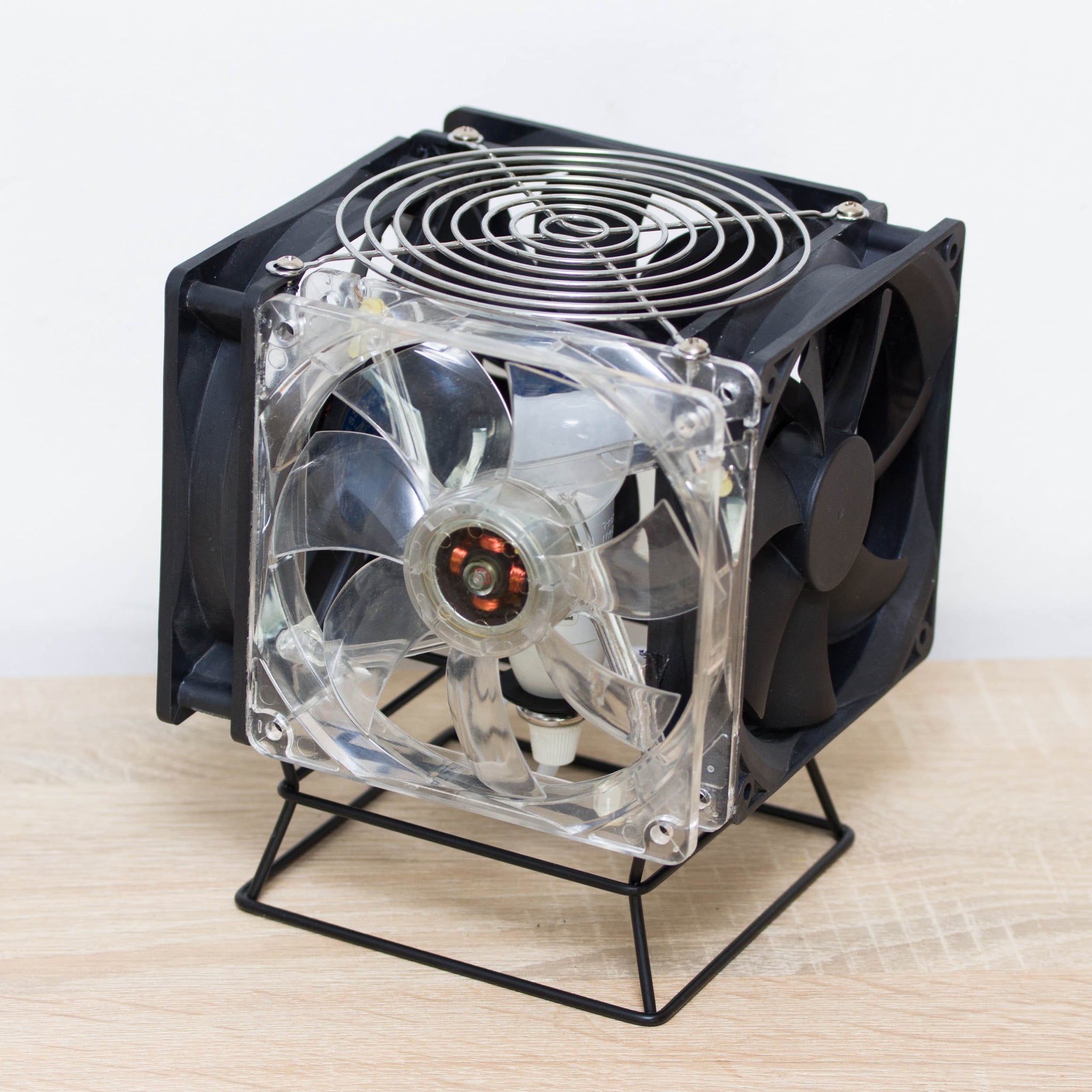 Table lamp made with recycled computer Cooling Fans