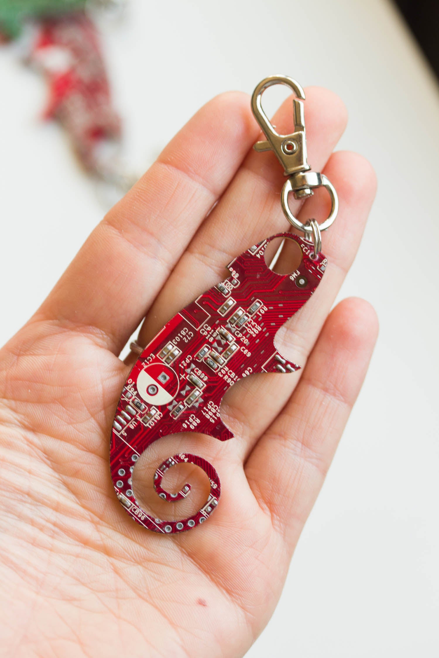 Circuit board Chameleon lizard - brooch, keychain or bag tag