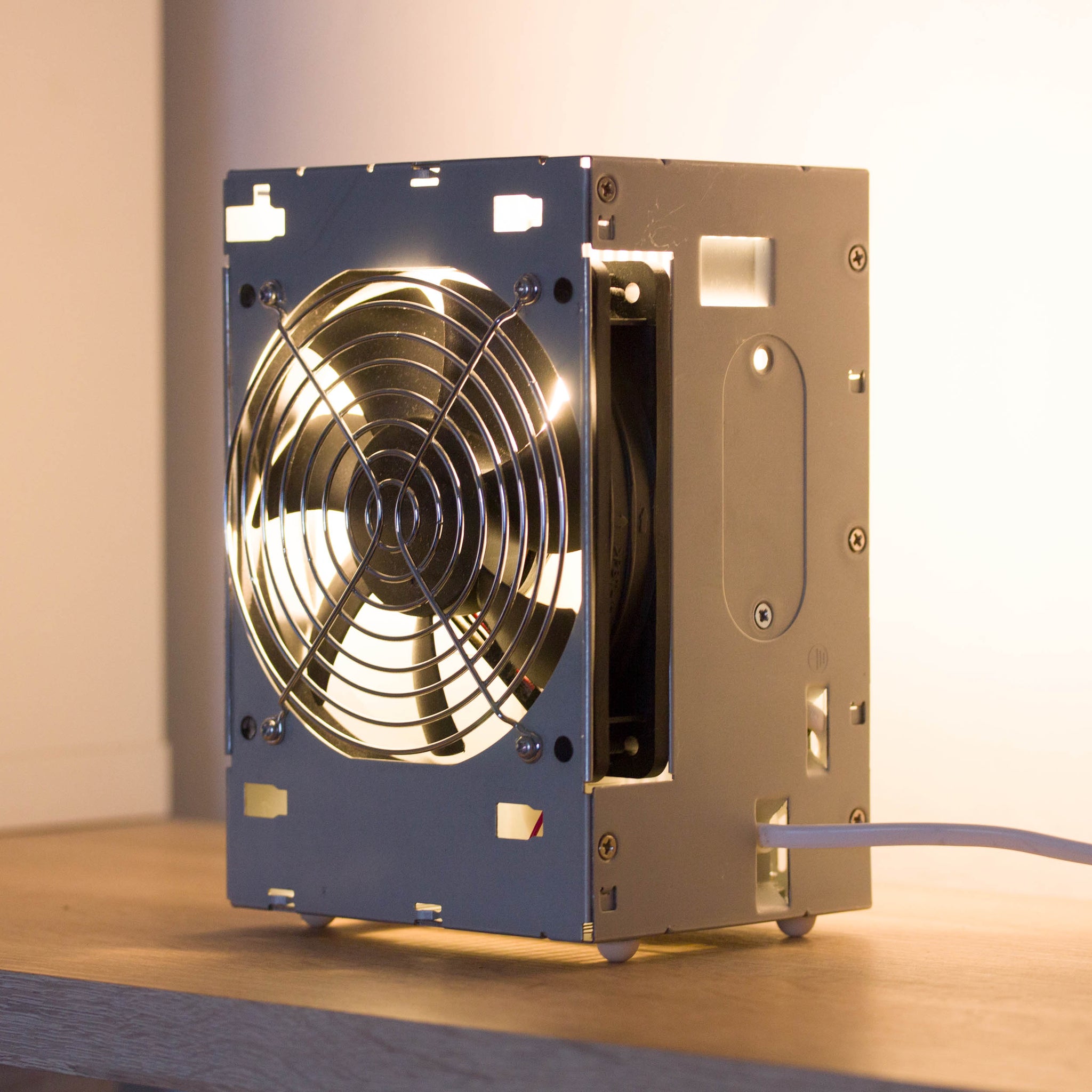 Table lamp made with recycled computer power supply unit