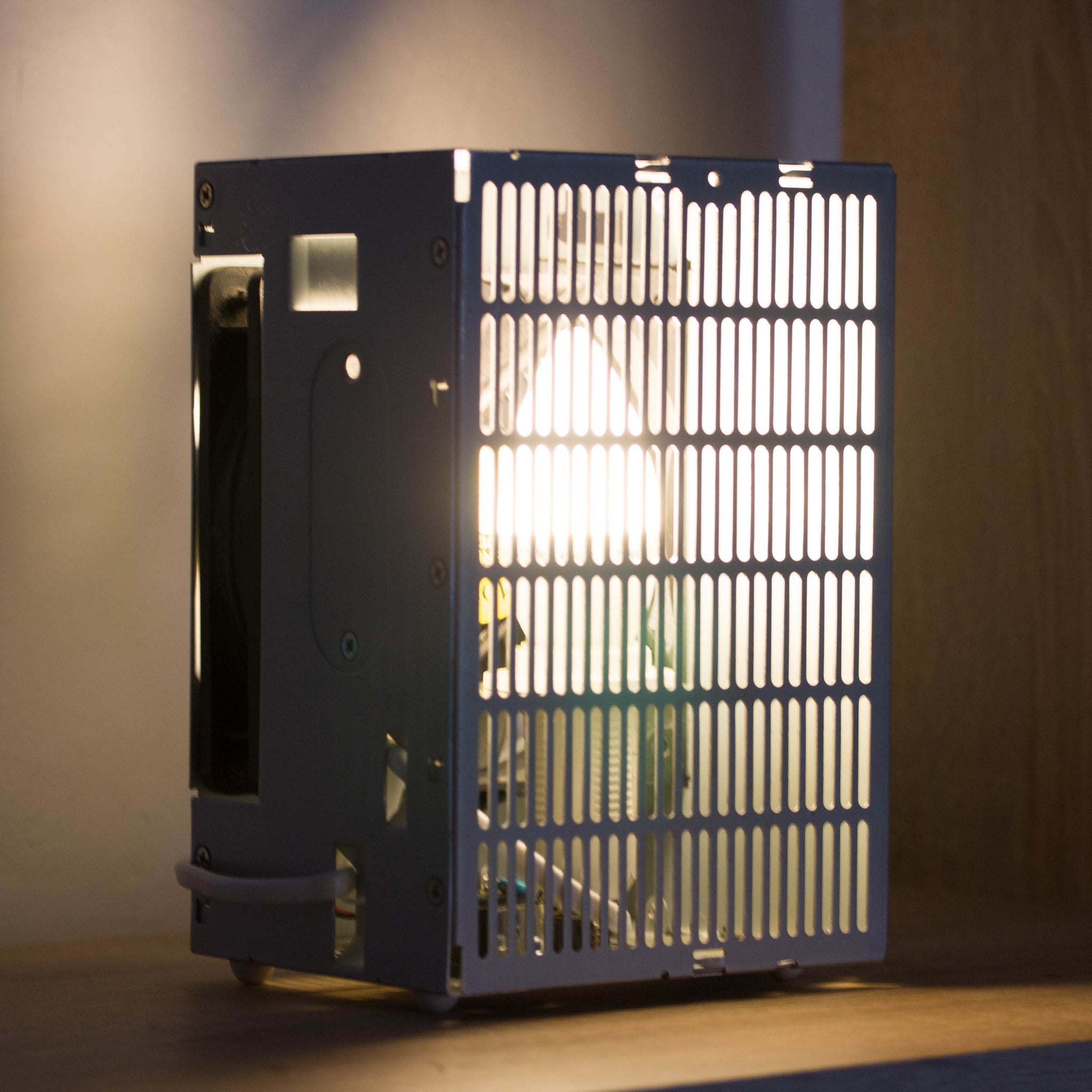 Table lamp made with recycled computer power supply unit