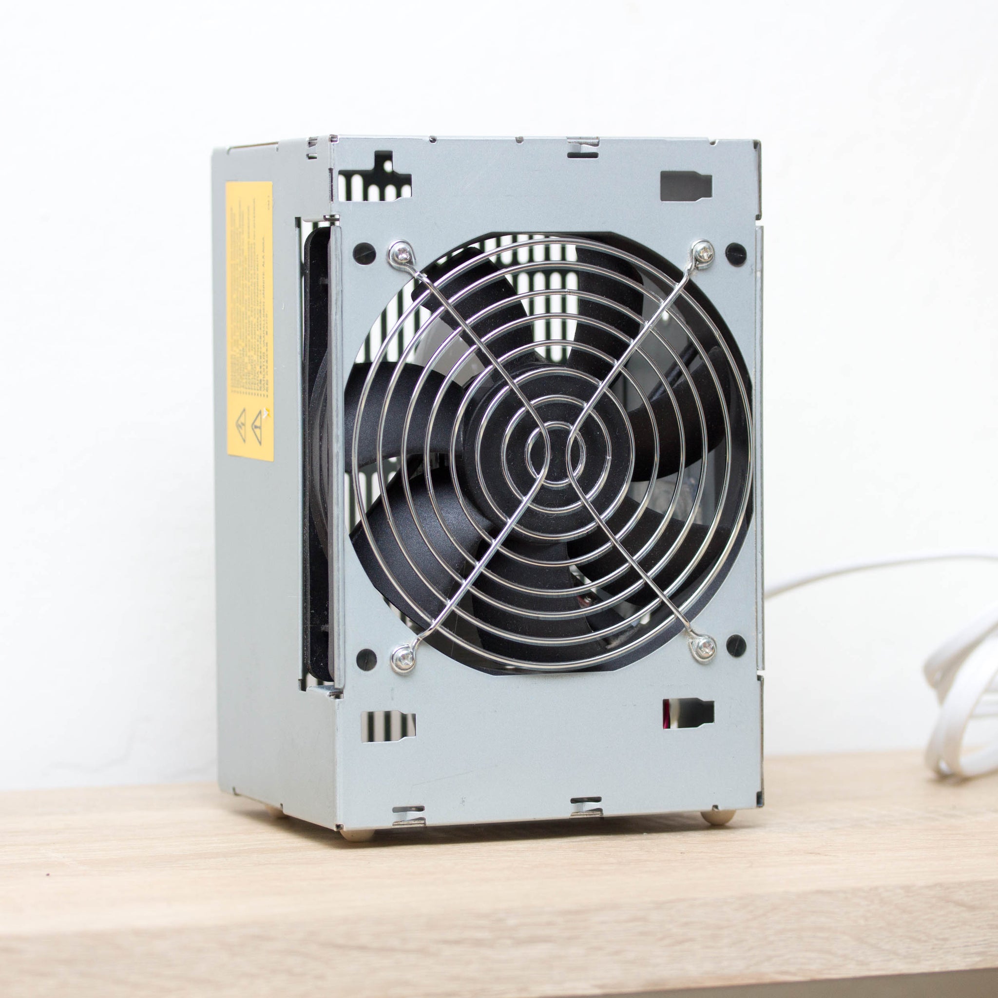 Table lamp made with recycled computer power supply unit