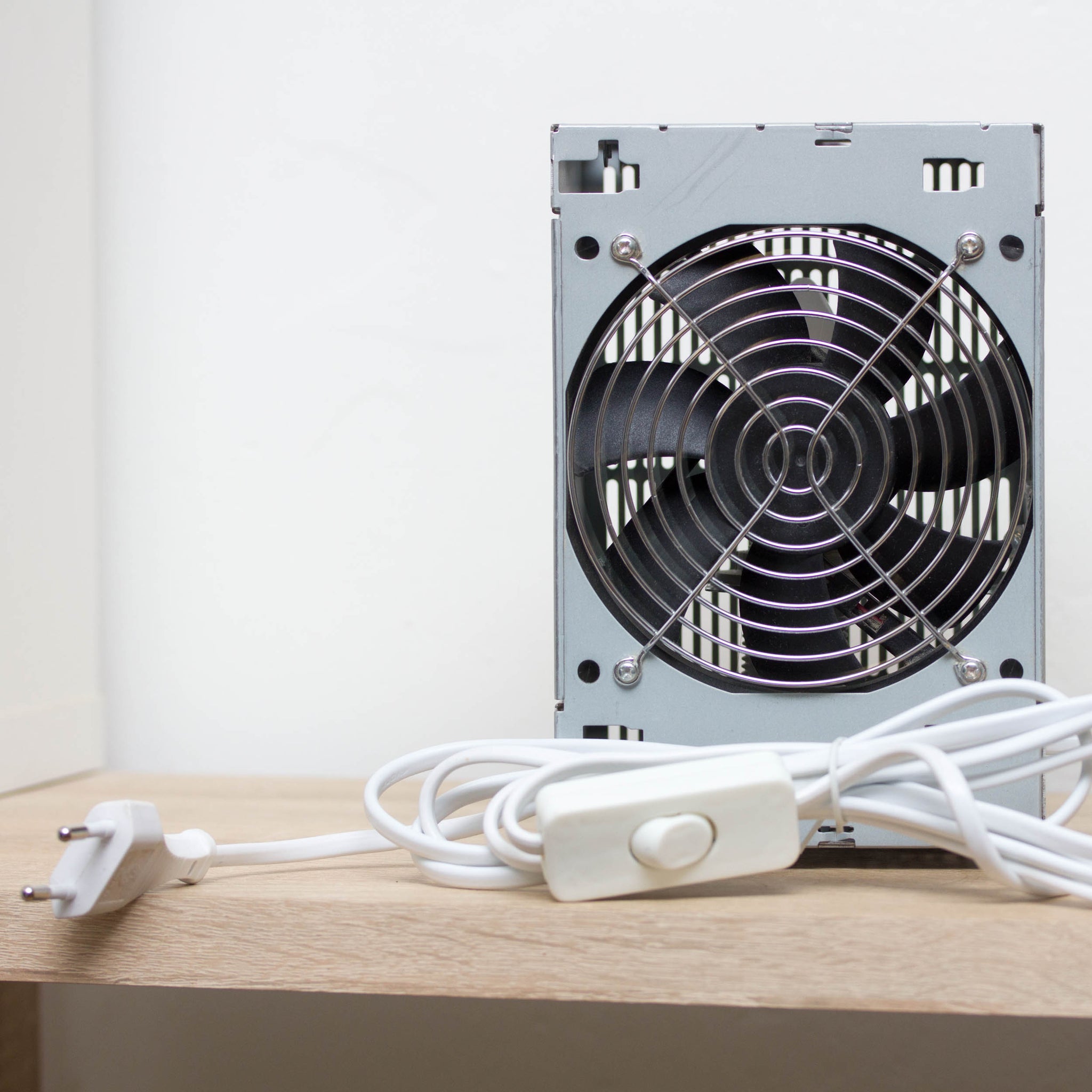 Table lamp made with recycled computer power supply unit