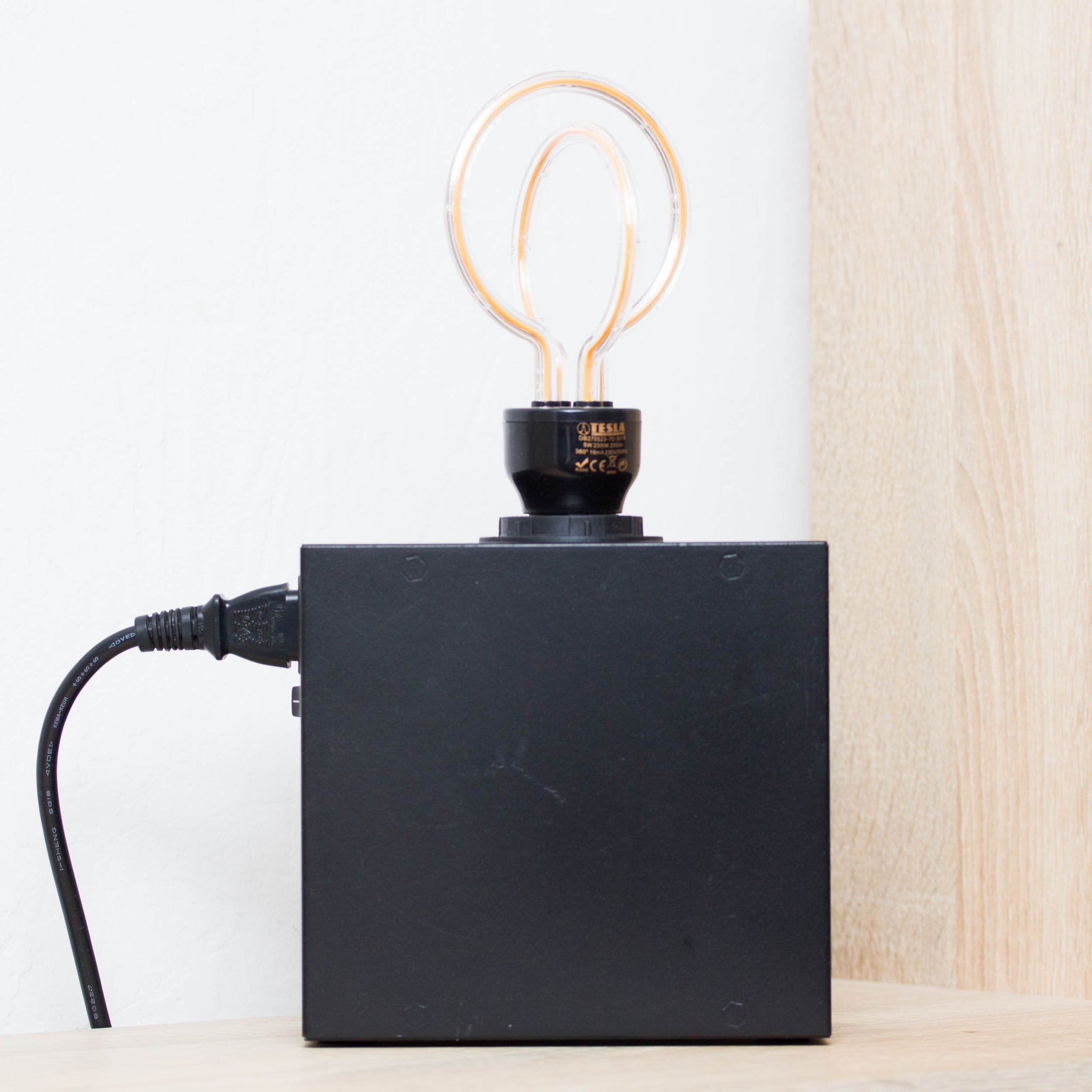 Table lamp made with recycled computer power supply unit