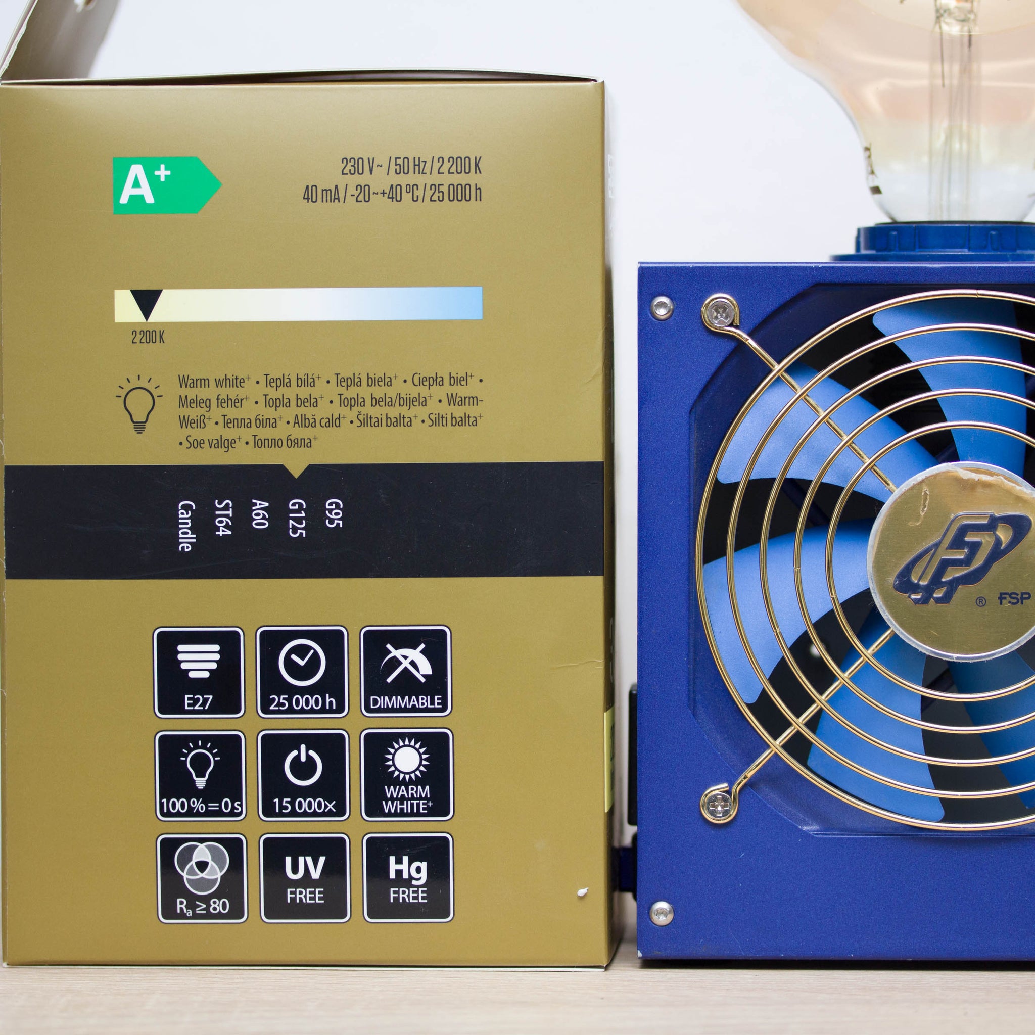 Table lamp made with recycled computer power supply unit