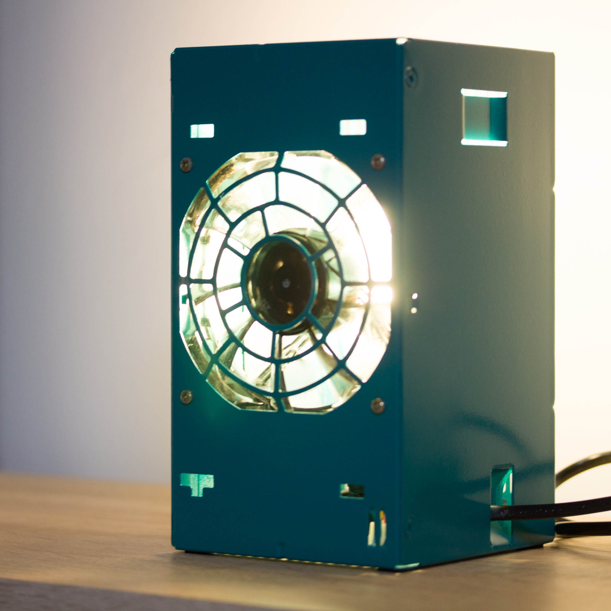 Table lamp made with recycled computer power supply unit