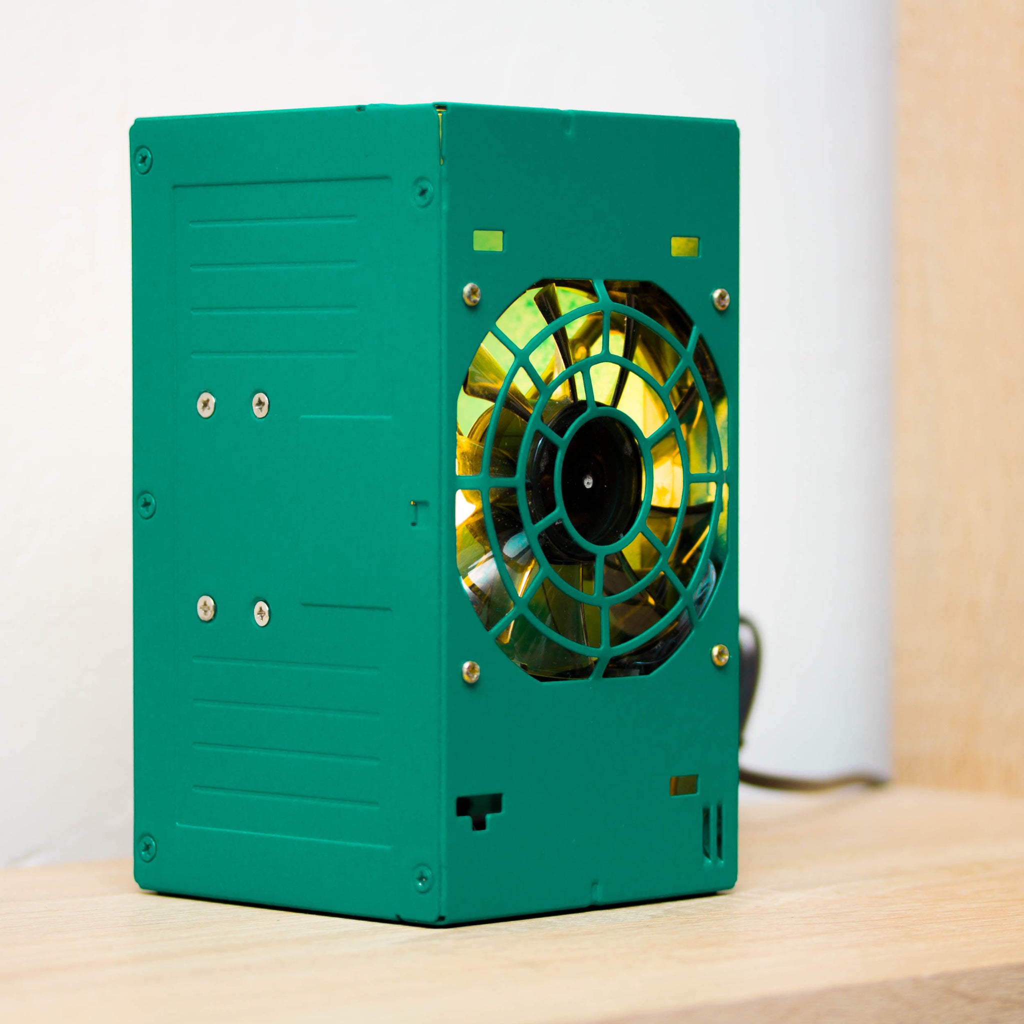 Table lamp made with recycled computer power supply unit