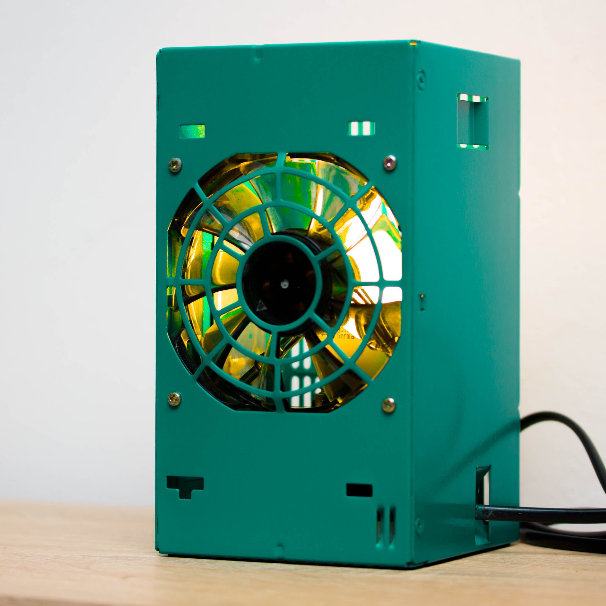 Table lamp made with recycled computer power supply unit