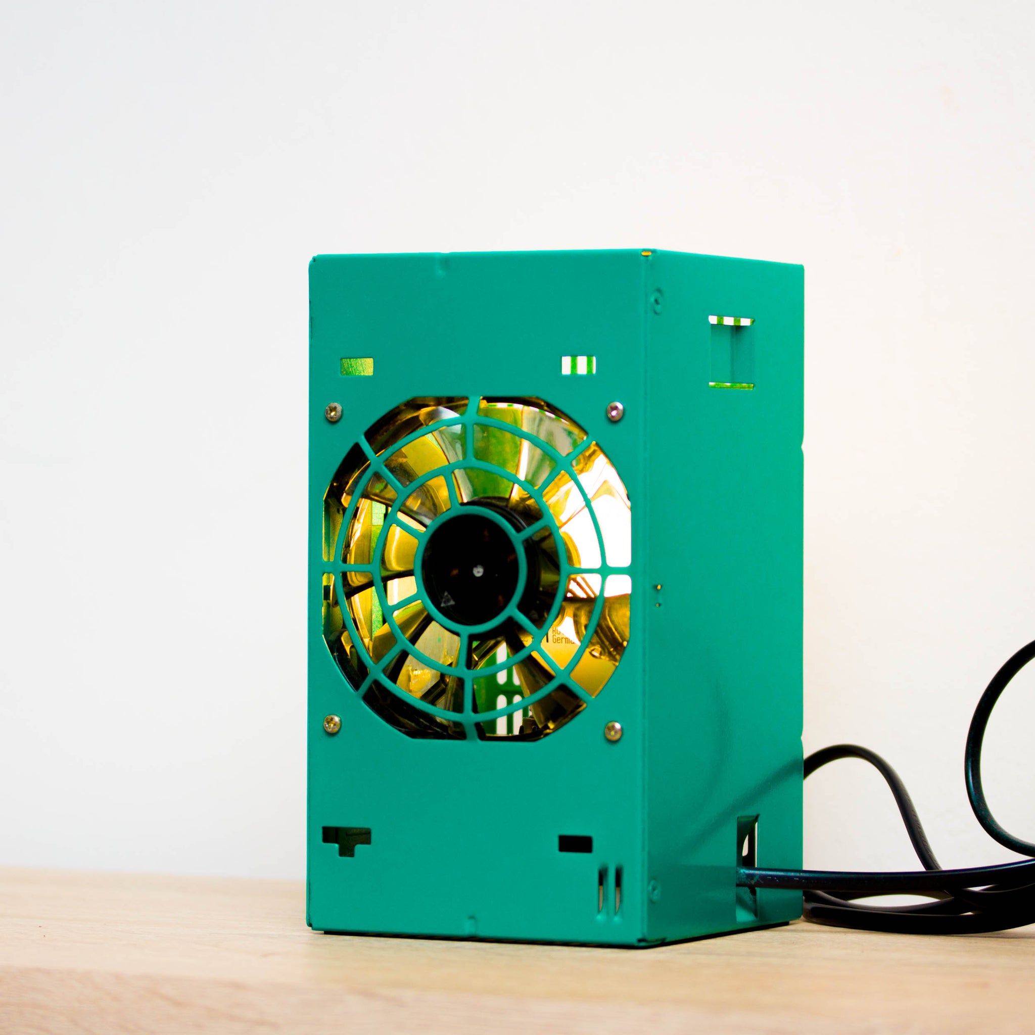 Table lamp made with recycled computer power supply unit