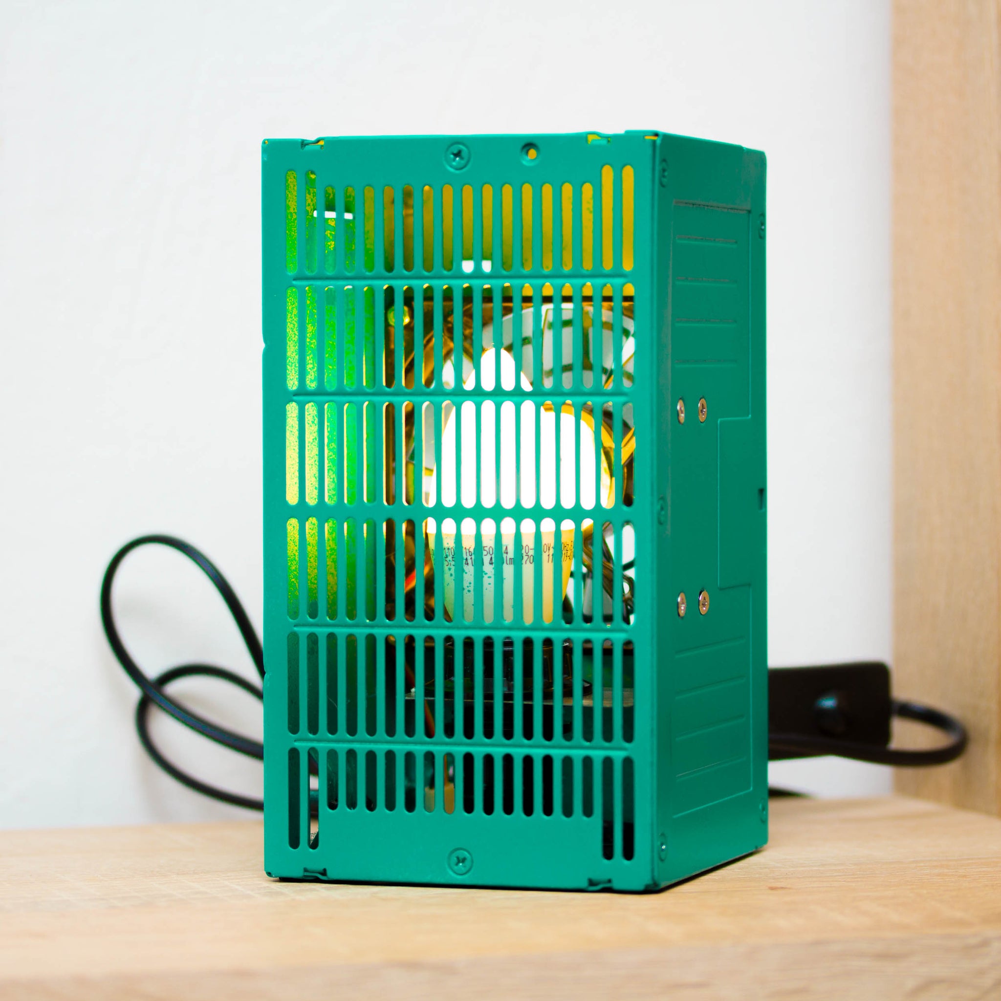 Table lamp made with recycled computer power supply unit
