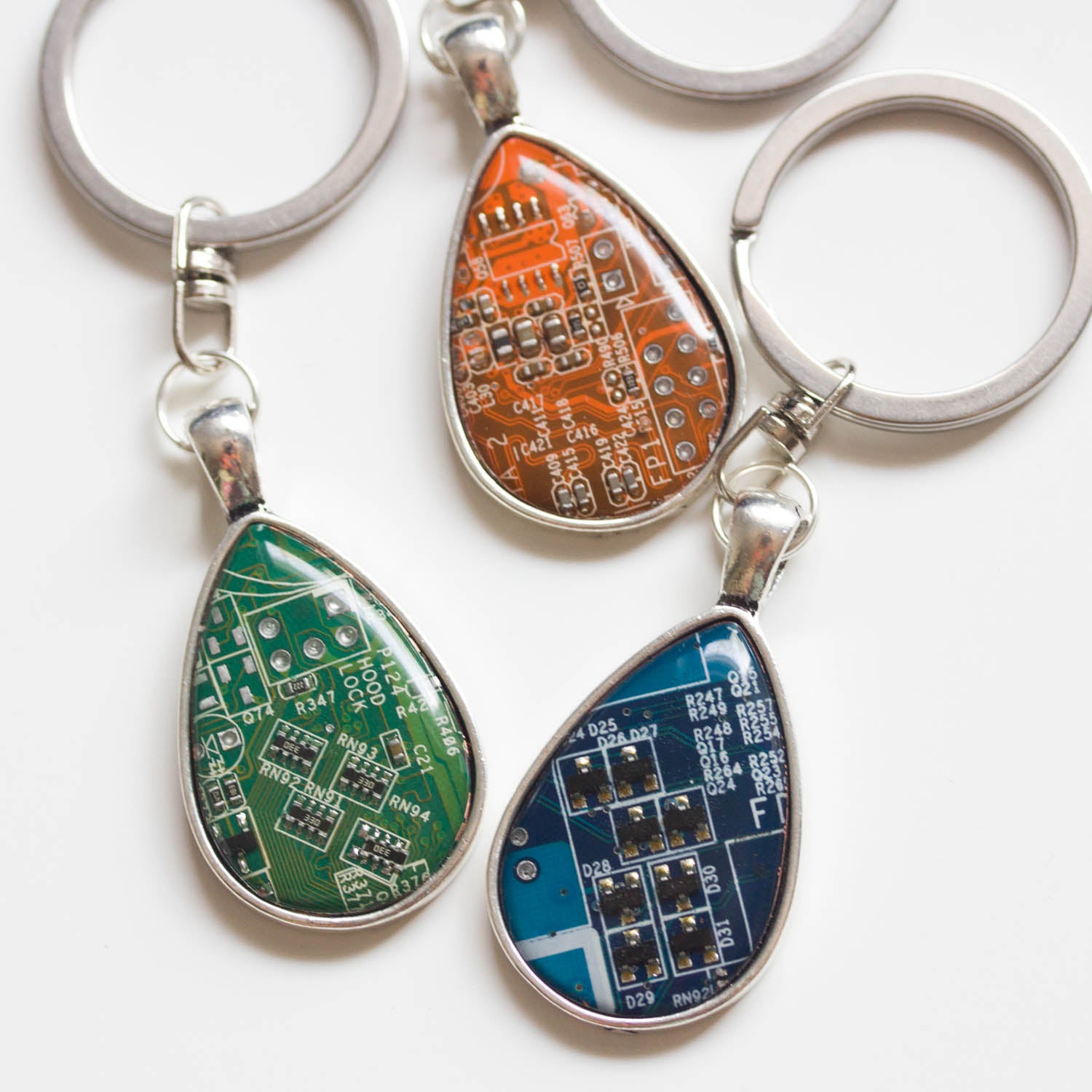 Unique circuit board keychain, drop shaped