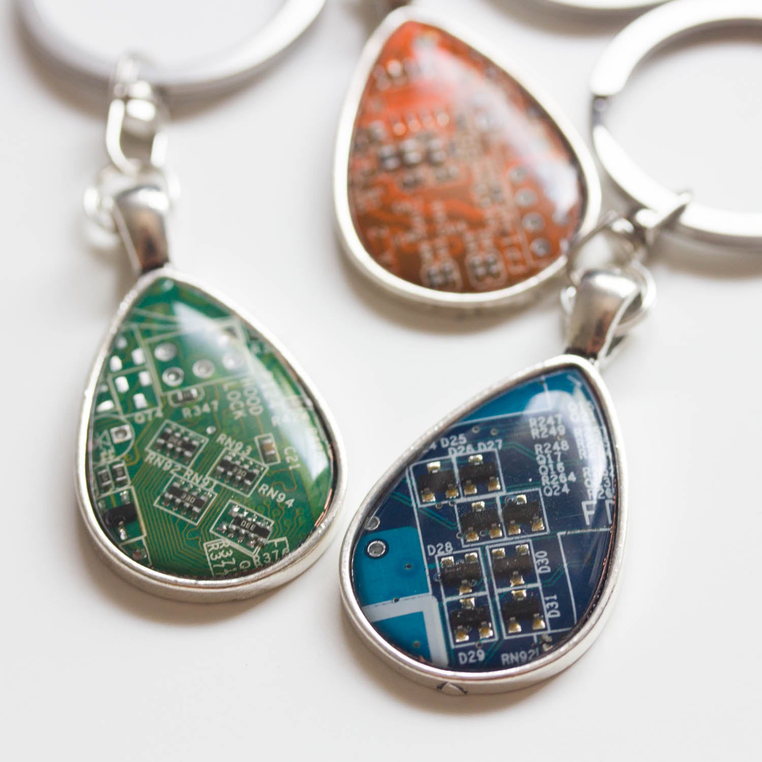 Unique circuit board keychain, drop shaped