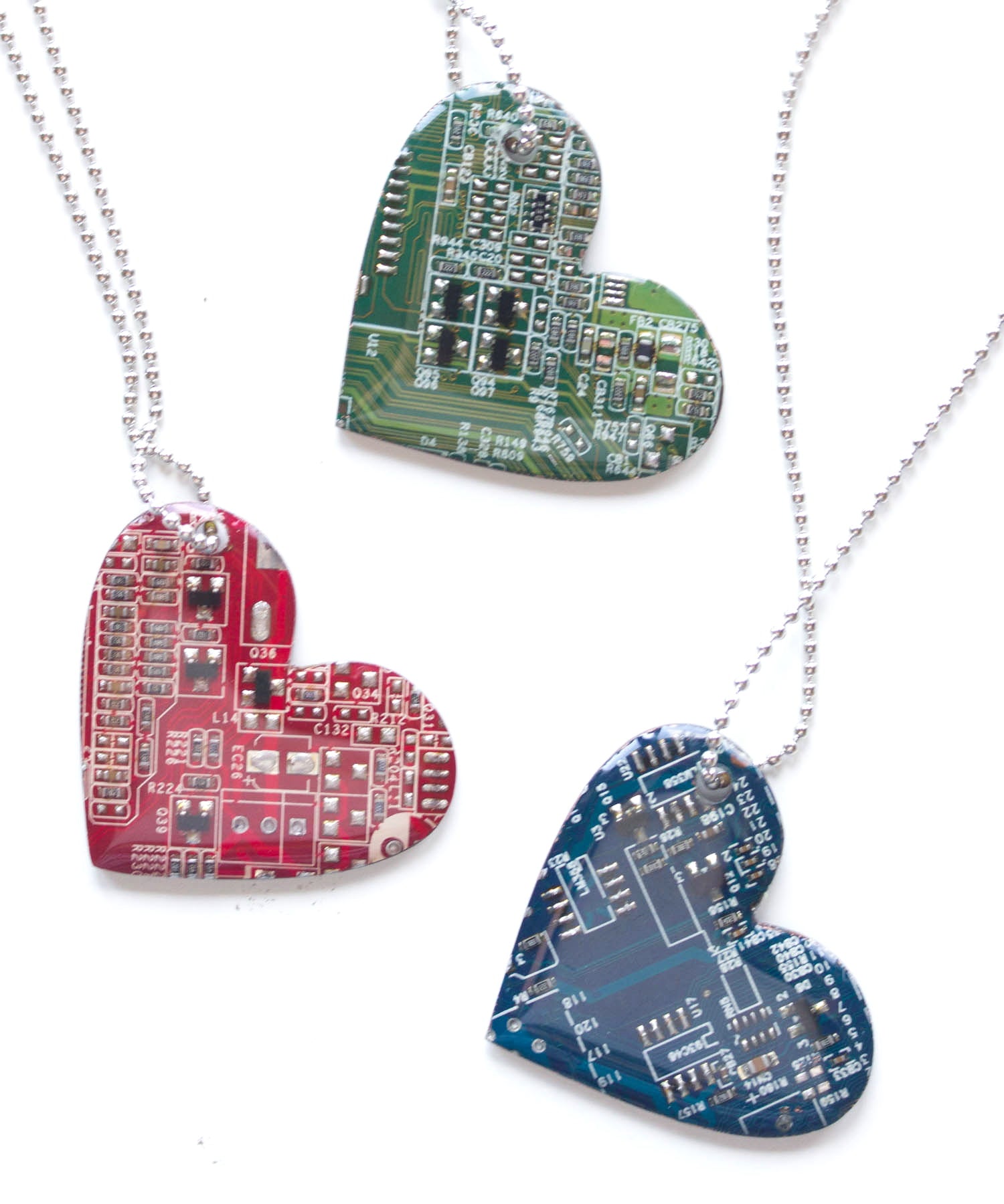 Circuit board big heart necklace