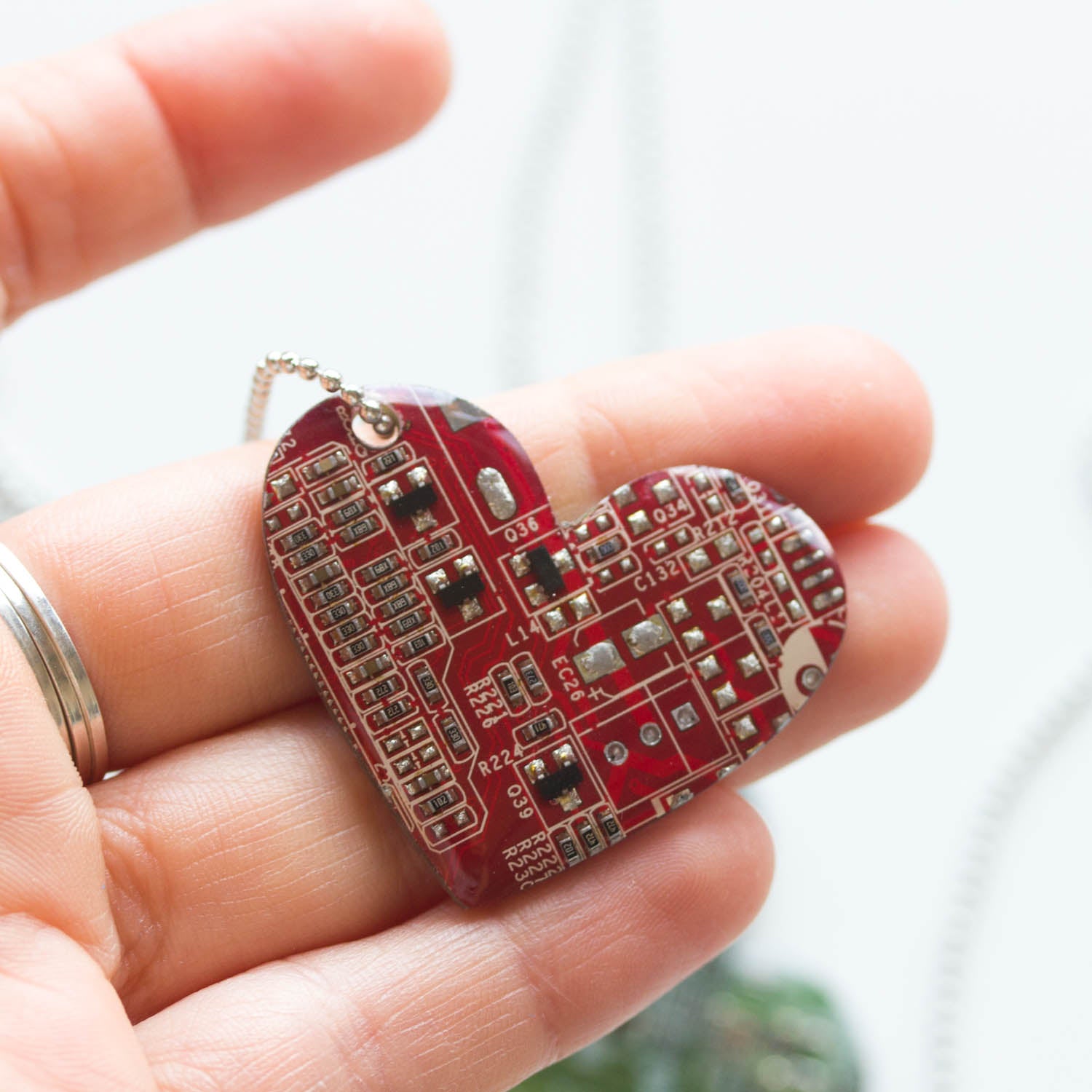 Circuit board big heart necklace