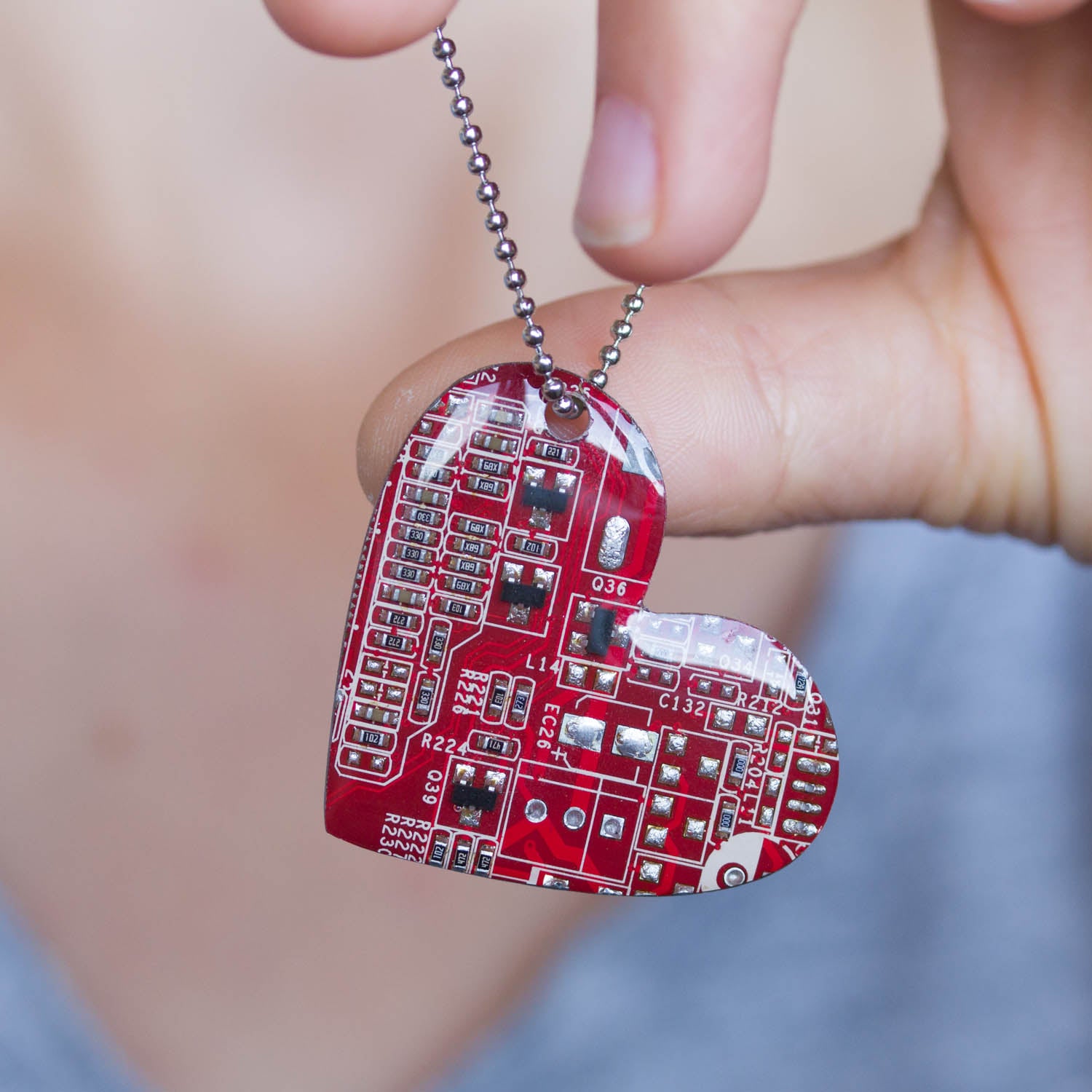 Circuit board big heart necklace