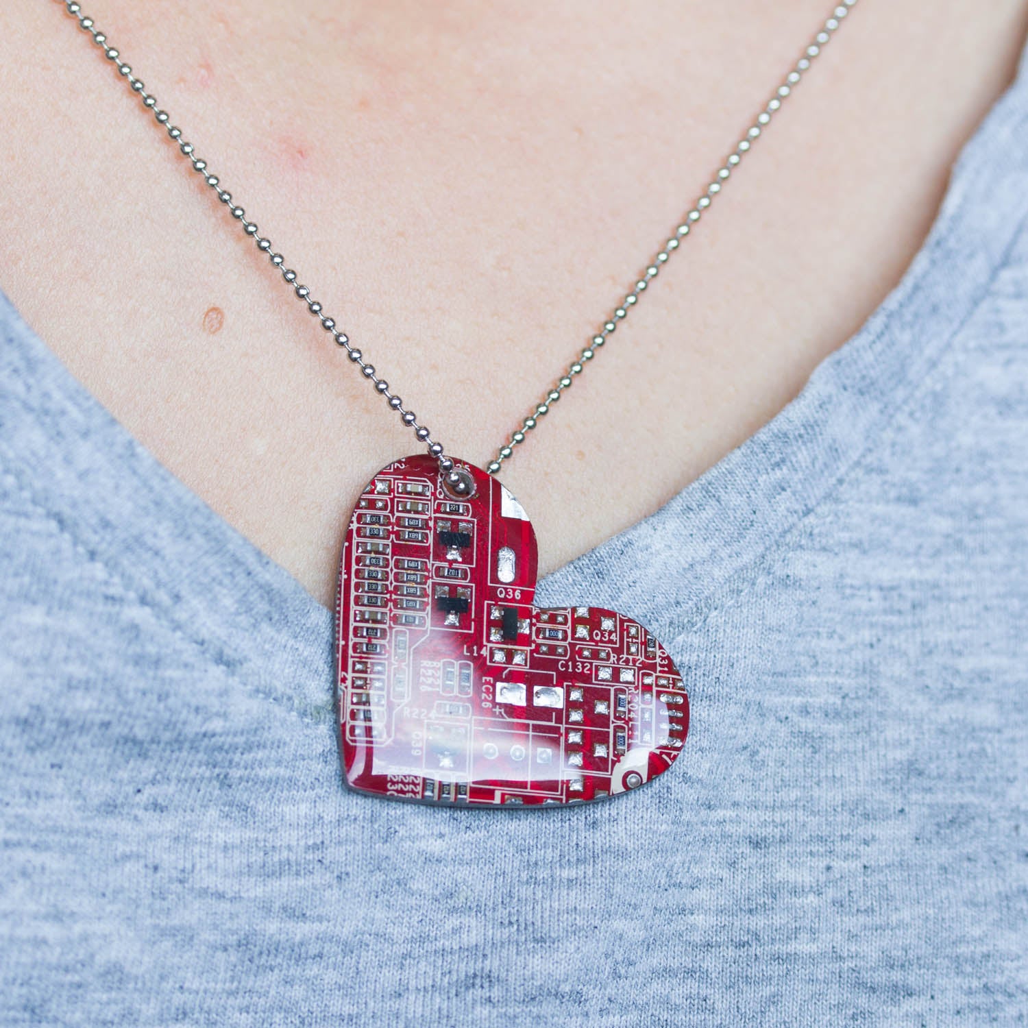 Circuit board big heart necklace