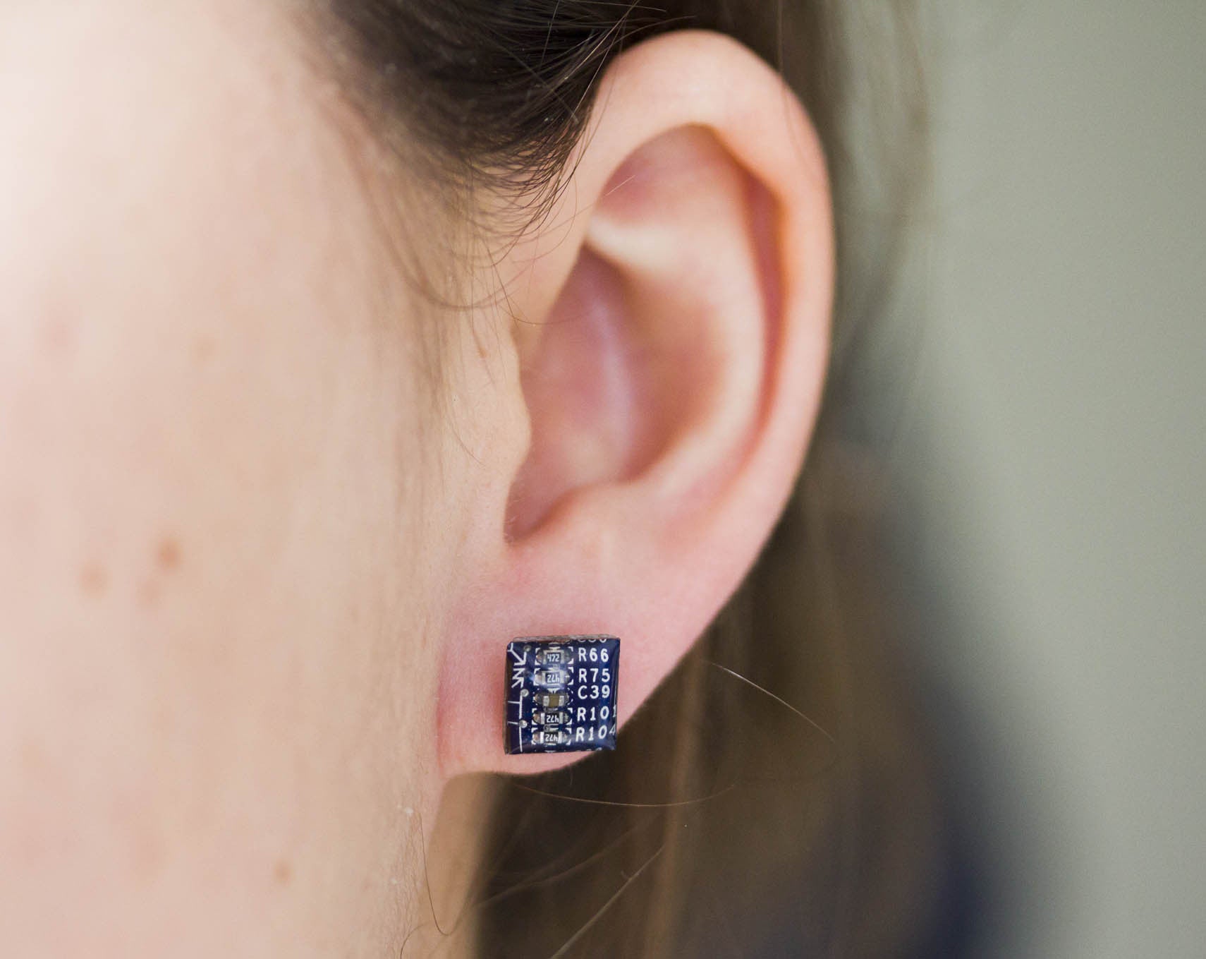 Circuit board square stud earrings